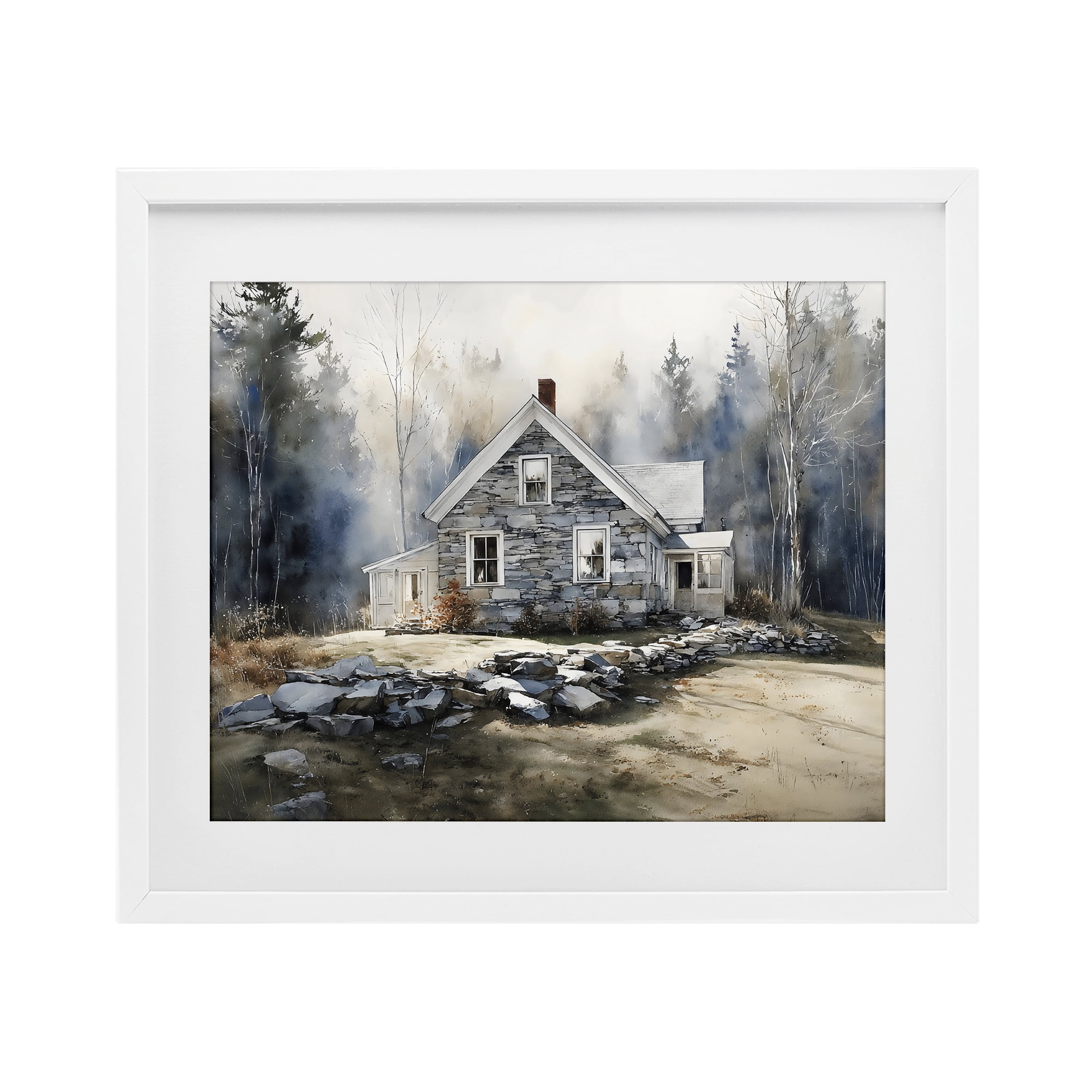 Stupell Industries Rustic Cottage Among the Trees White Framed Print Under Glass, design by Franklyn Gregory
