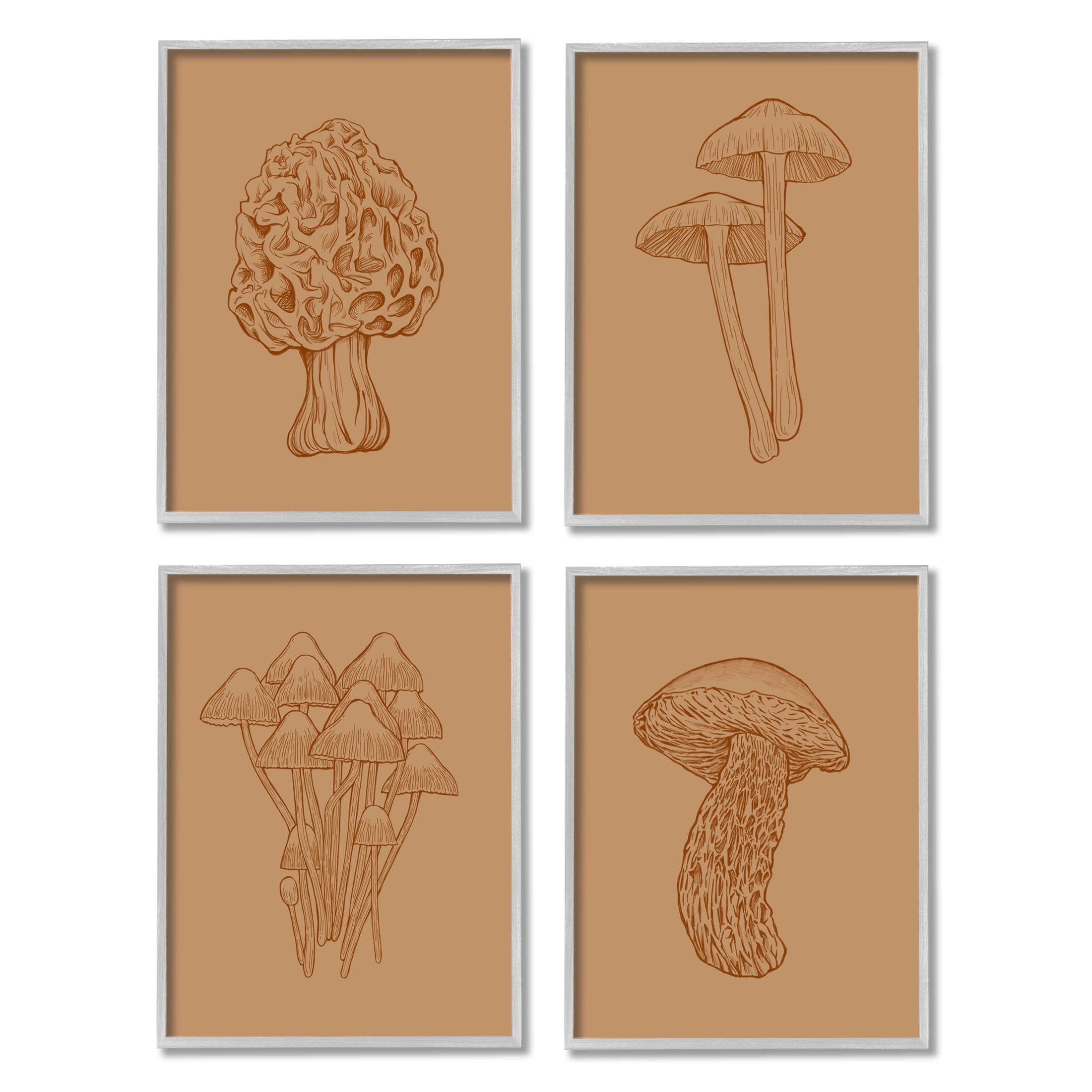 Stupell Industries Rustic Cottage Mushroom Sketches Graphic Art Gray Framed Art Print Wall Art, Set of 4, Design by Ziwei Li