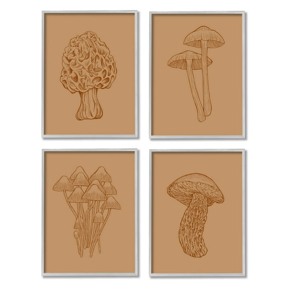 Stupell Industries Rustic Cottage Mushroom Sketches Graphic Art Gray Framed Art Print Wall Art, Set of 4, Design by Ziwei Li