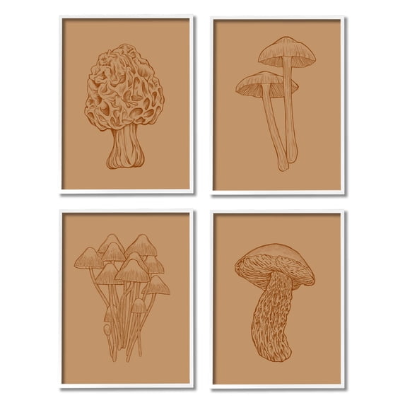Stupell Industries Rustic Cottage Mushroom Sketches Graphic Art White Framed Art Print Wall Art, Set of 4, Design by Ziwei Li