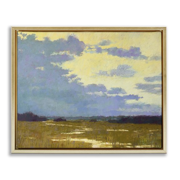 Stupell Industries Rustic Country Clouds Landscape & Nature Painting Gold Floater Framed Canvas Art Print Wall Art, 21 x 17