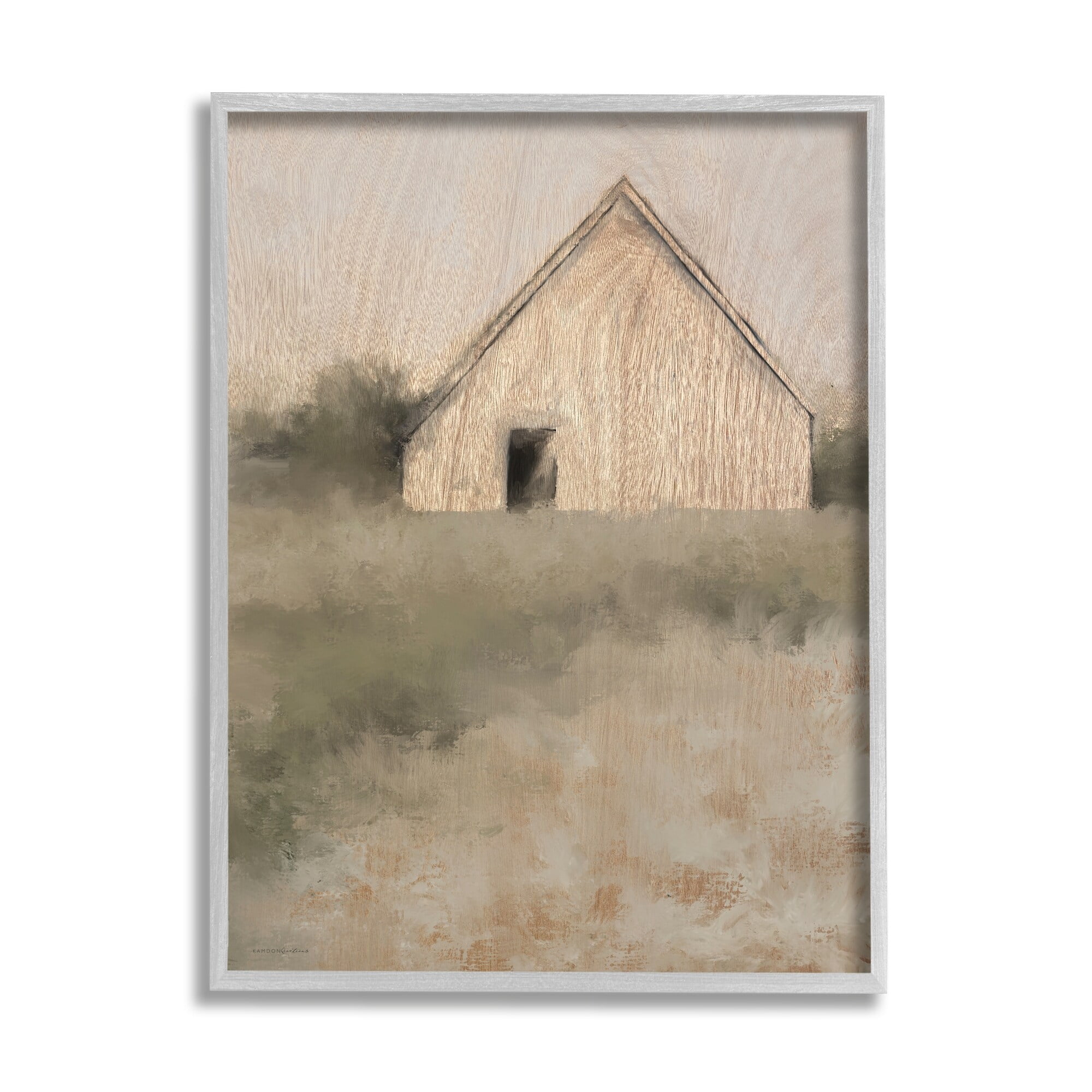 Stupell Industries Rustic Country Cottage Triangle Roof Distressed Landscape Painting, 24 x 30,Design by Kamdon Kreations