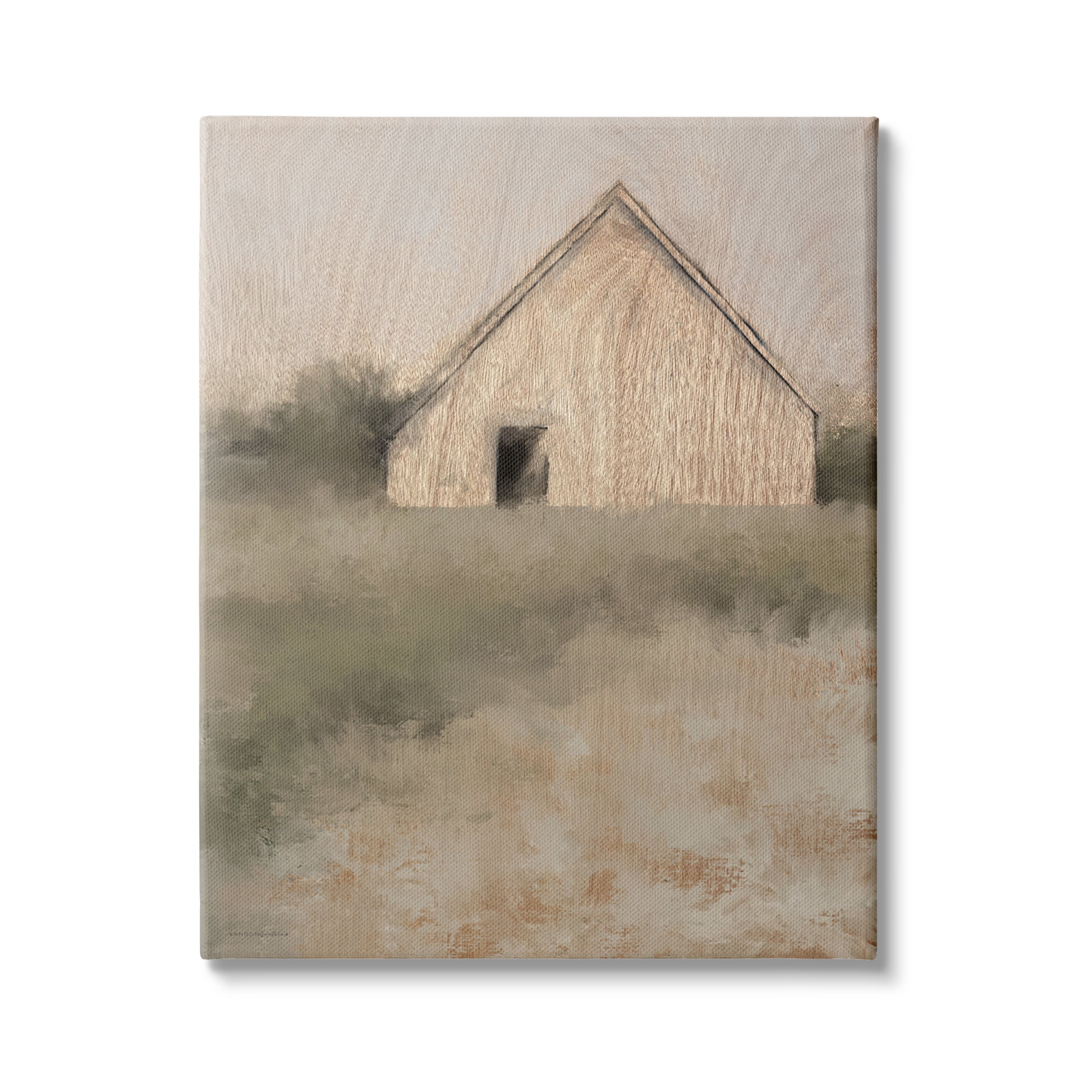 Stupell Industries Rustic Country Cottage Triangle Roof Distressed Landscape Painting, 36 x 48,Design by Kamdon Kreations