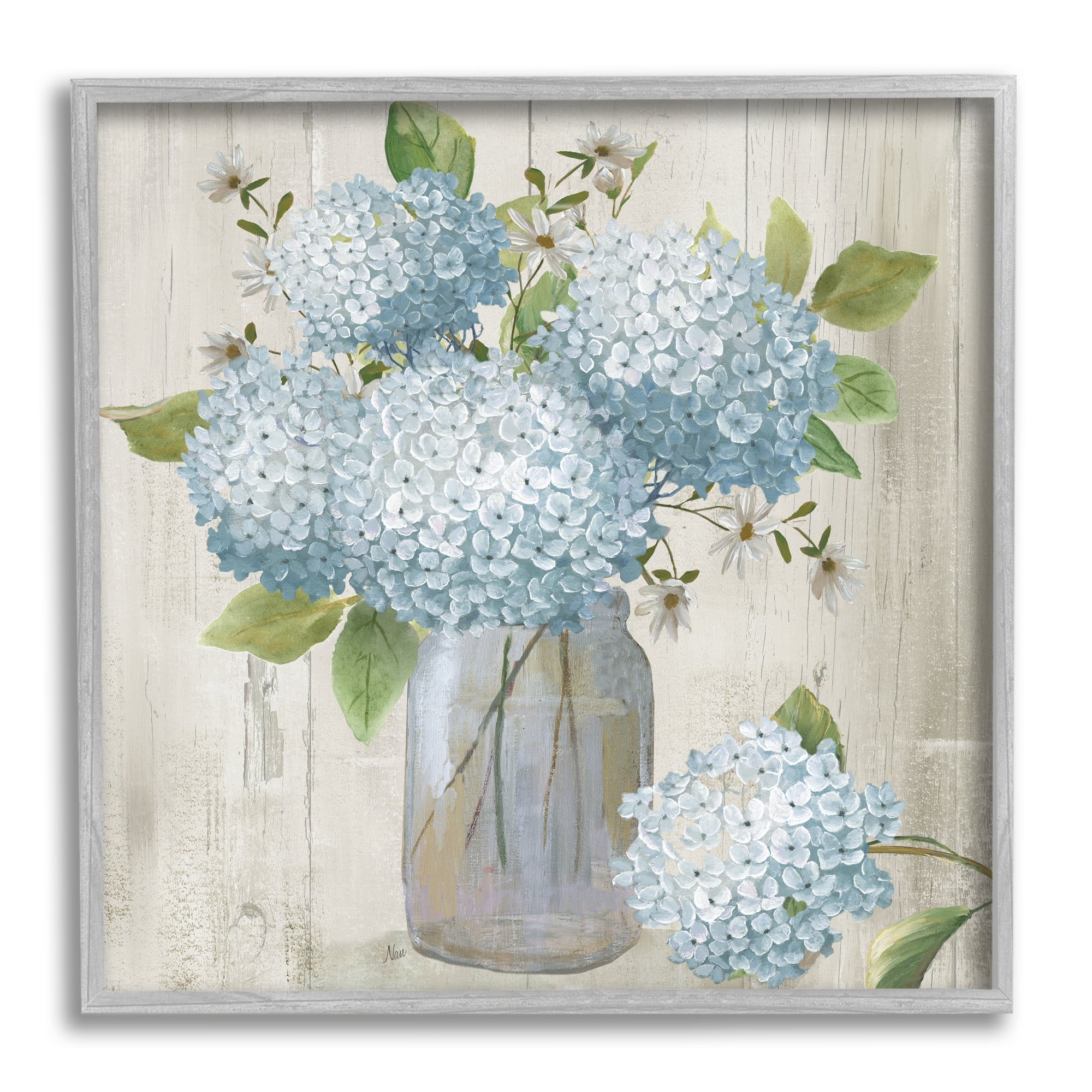 Stupell Industries Rustic Country Hydrangeas Botanical & Floral Painting Gray Framed Art Print Wall Art, 12 x 12