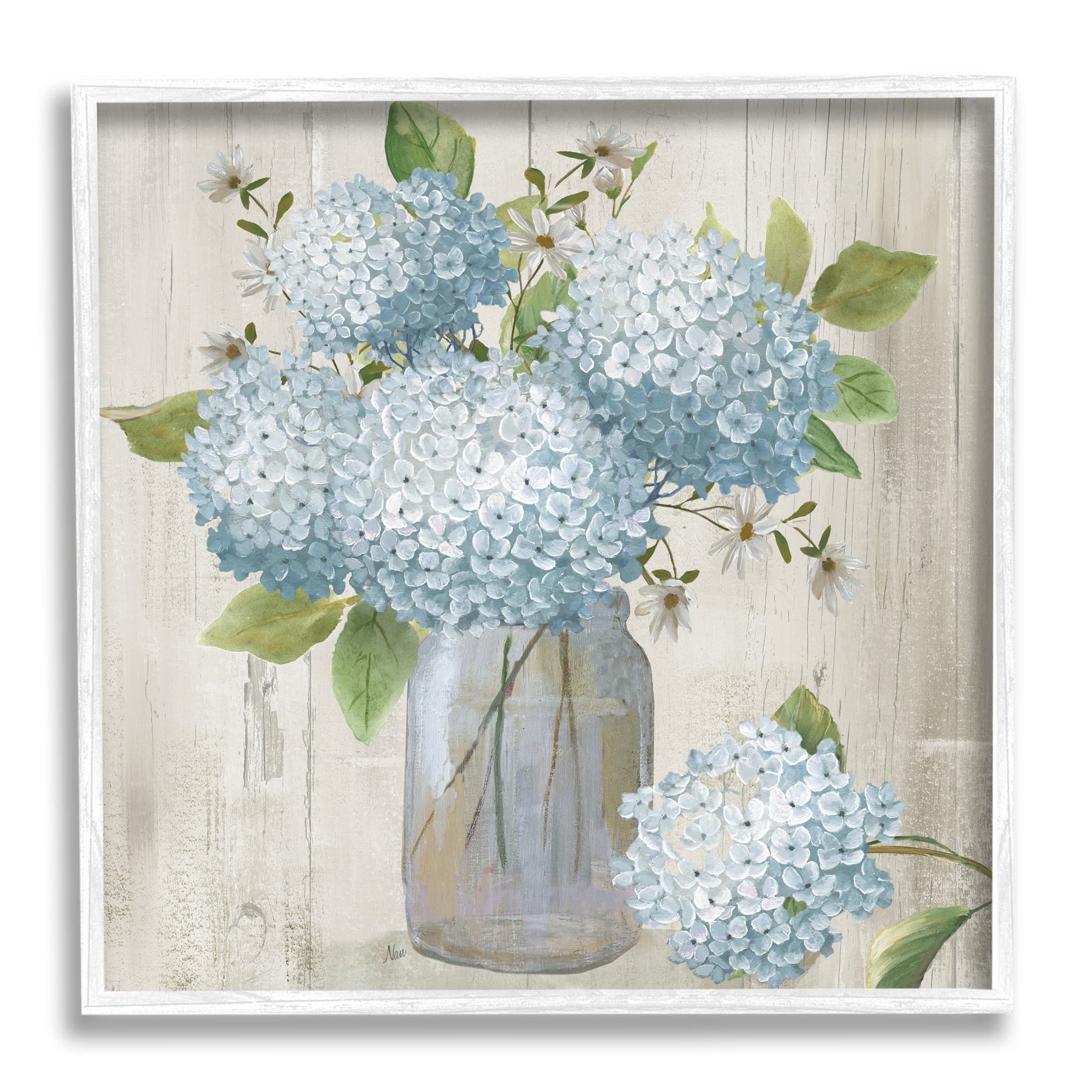 Stupell Industries Rustic Country Hydrangeas Botanical & Floral Painting White Framed Art Print Wall Art, 17 x 17