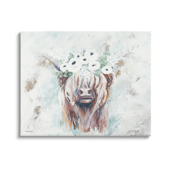 Stupell Industries Rustic Country Longhorn Cattle Flecked Flower Blossoms Canvas Wall Art, 40 x 30, Design by Mackenzie Kissell