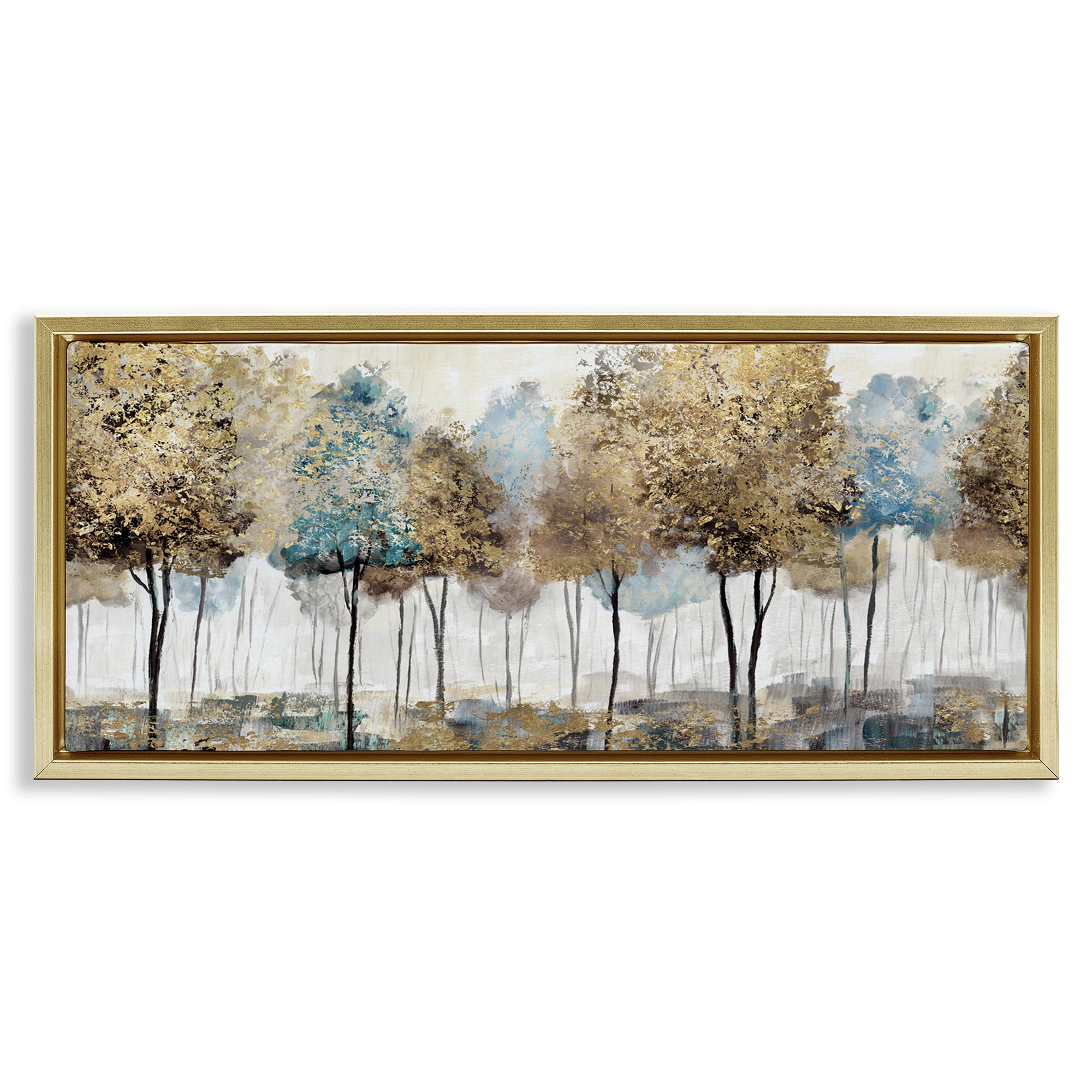 Stupell Industries Rustic Country Orchard Landscape Landscape Painting Gold Floater Framed Canvas Art Print Wall Art, 31 x 14