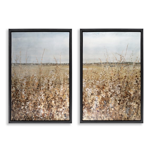 Stupell Industries Rustic Country Prairie Landscape & Nature Painting Black Floater Framed Canvas Art Print Wall Art, 17 x 25, Set of 2