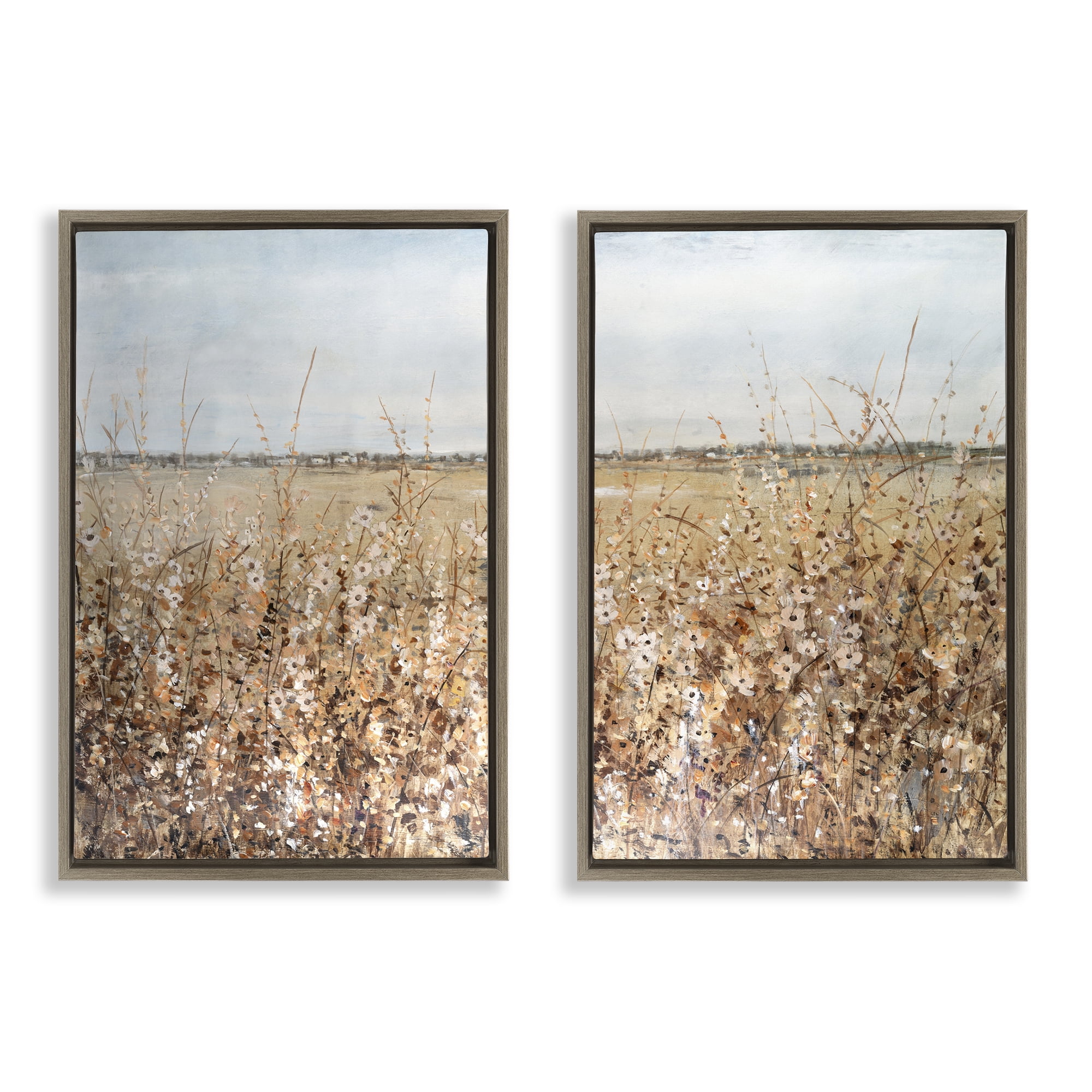 Stupell Industries Rustic Country Prairie Landscape & Nature Painting Brown Floater Framed Canvas Art Print Wall Art, 17 x 25, Set of 2