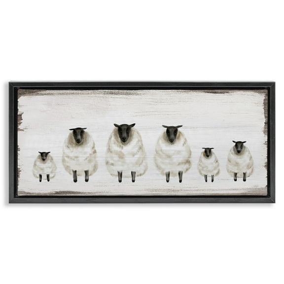 Stupell Industries Rustic Country Sheep Herd Animals & Insects Painting Black Floater Framed Canvas Art Print Wall Art, 25 x 11