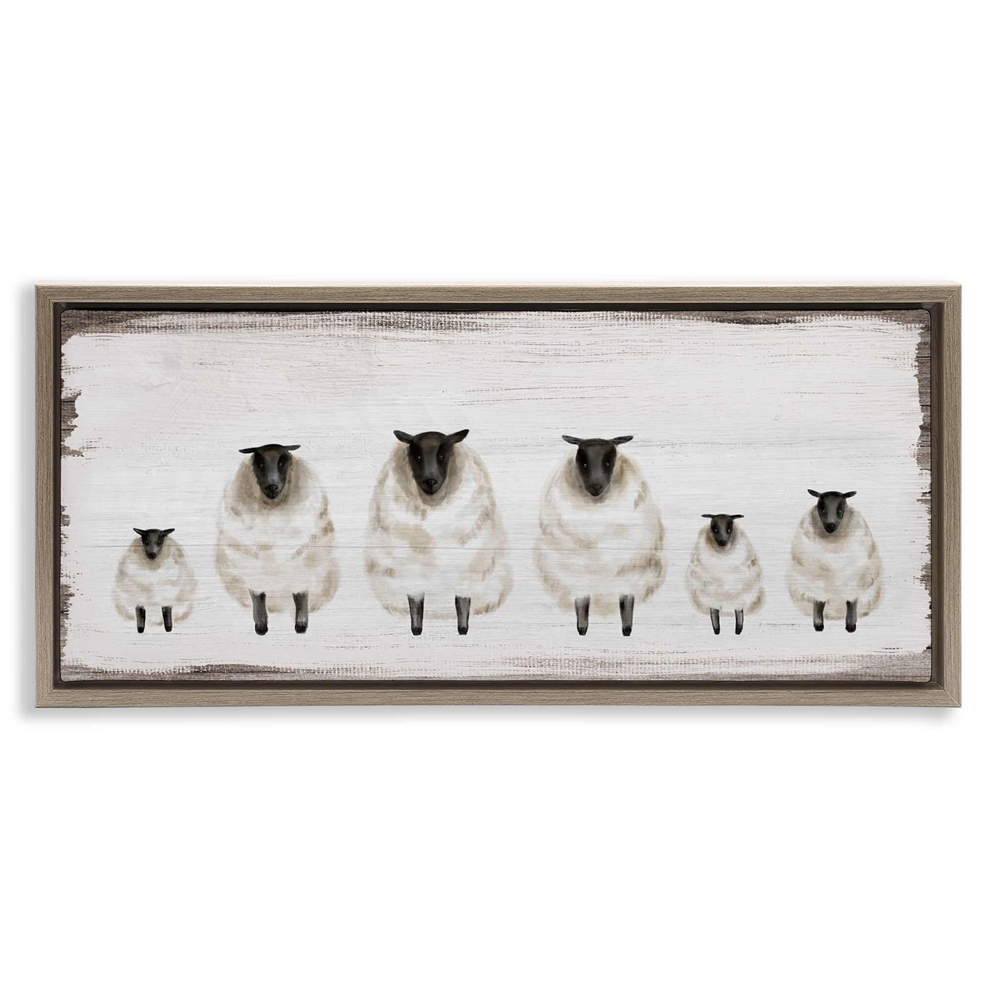 Stupell Industries Rustic Country Sheep Herd Animals & Insects Painting Brown Floater Framed Canvas Art Print Wall Art, 31 x 14