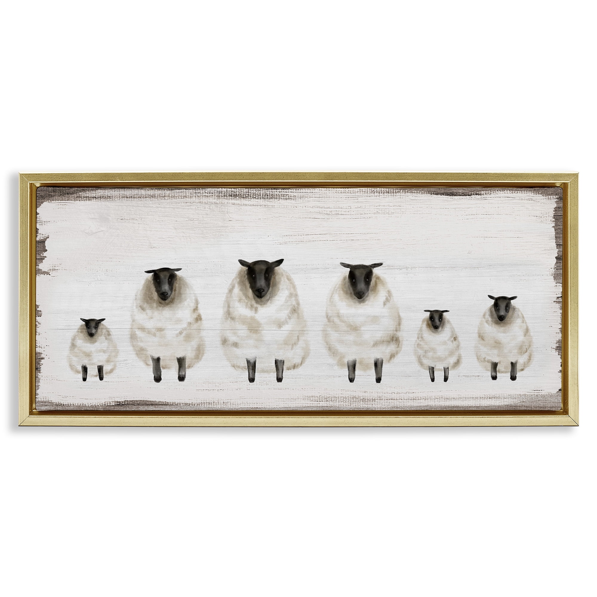 Stupell Industries Rustic Country Sheep Herd Animals & Insects Painting Gold Floater Framed Canvas Art Print Wall Art, 25 x 11