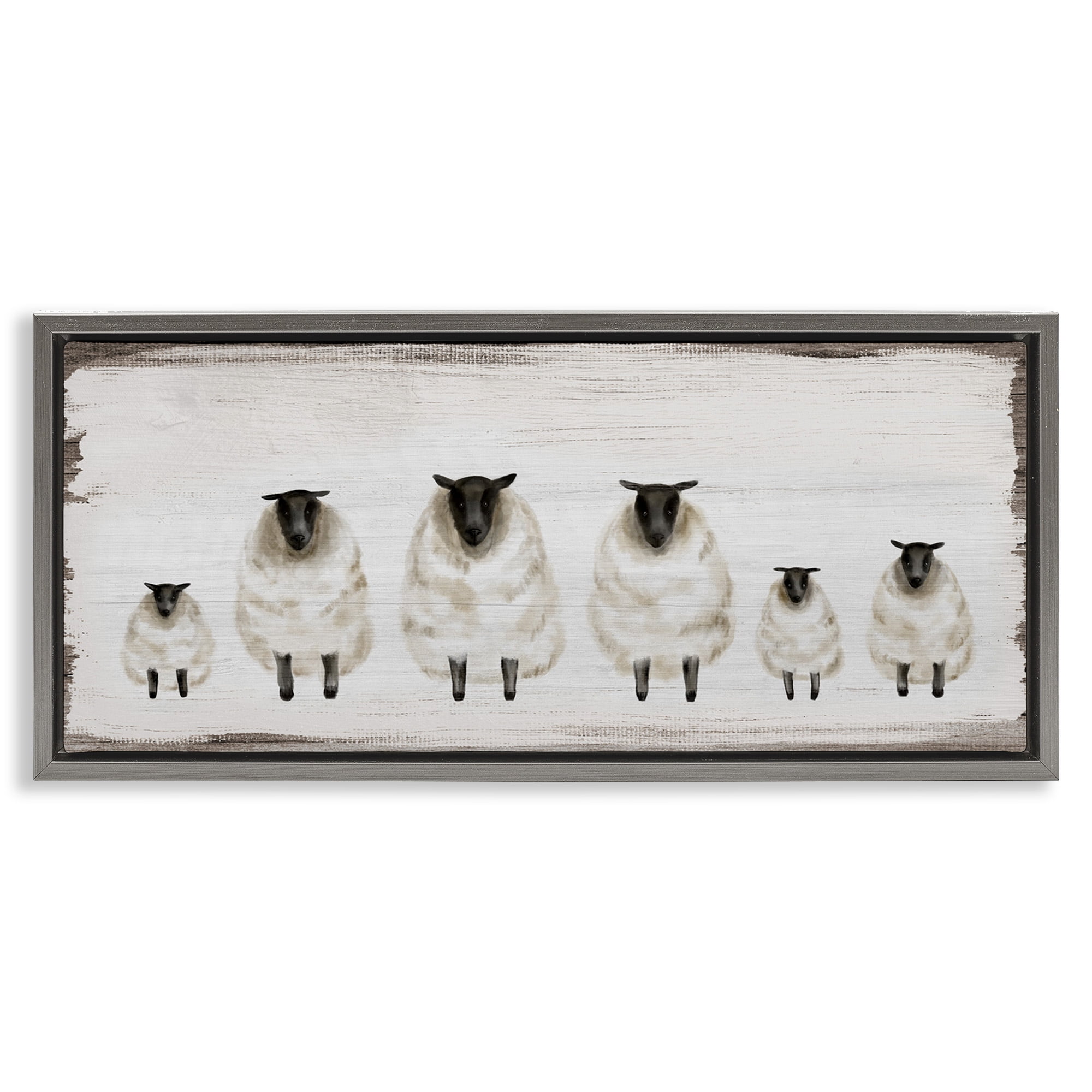 Stupell Industries Rustic Country Sheep Herd Animals & Insects Painting Gray Floater Framed Canvas Art Print Wall Art, 25 x 11
