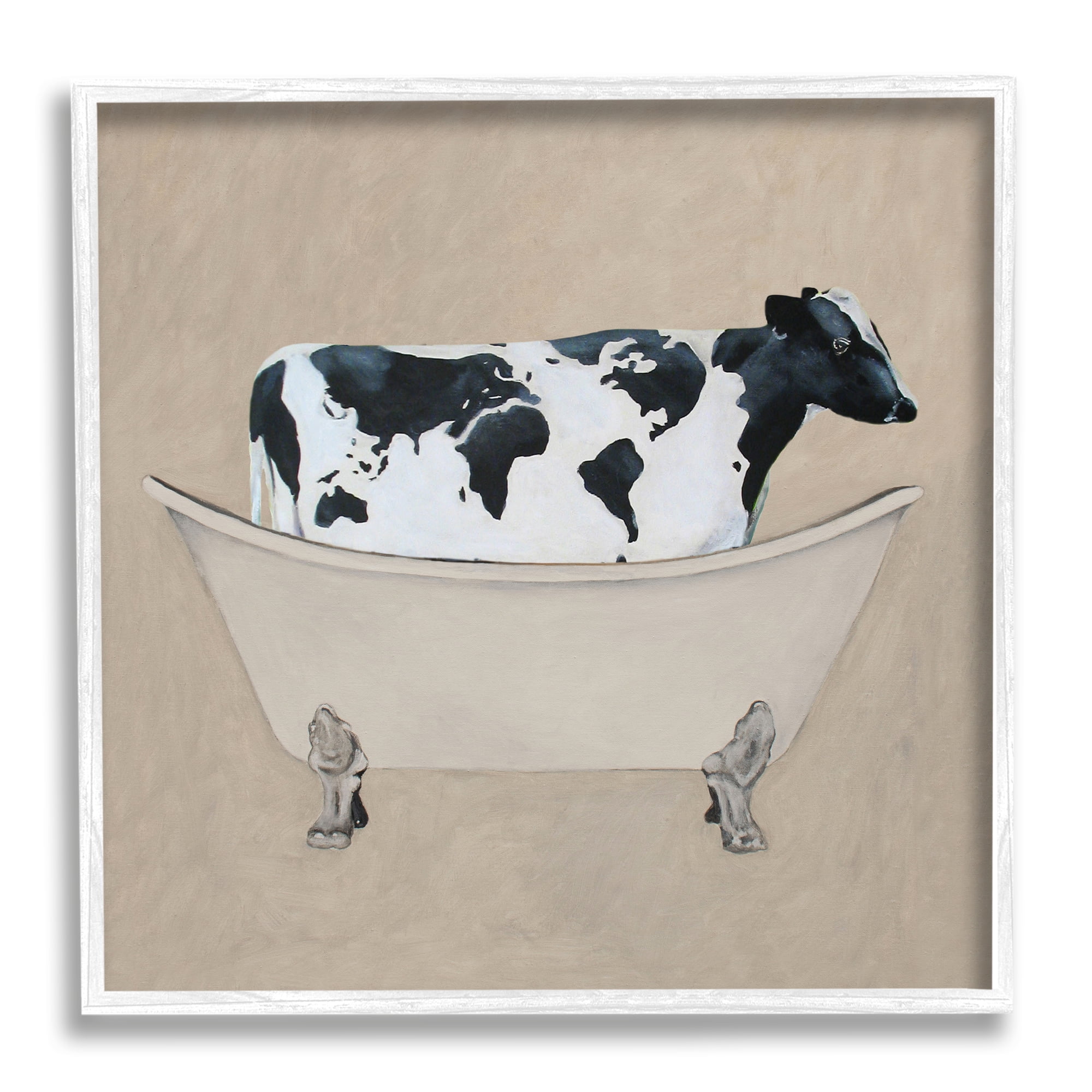 Stupell Industries Rustic Cow Farmhouse Bathroom Tub Animals & Insects ...