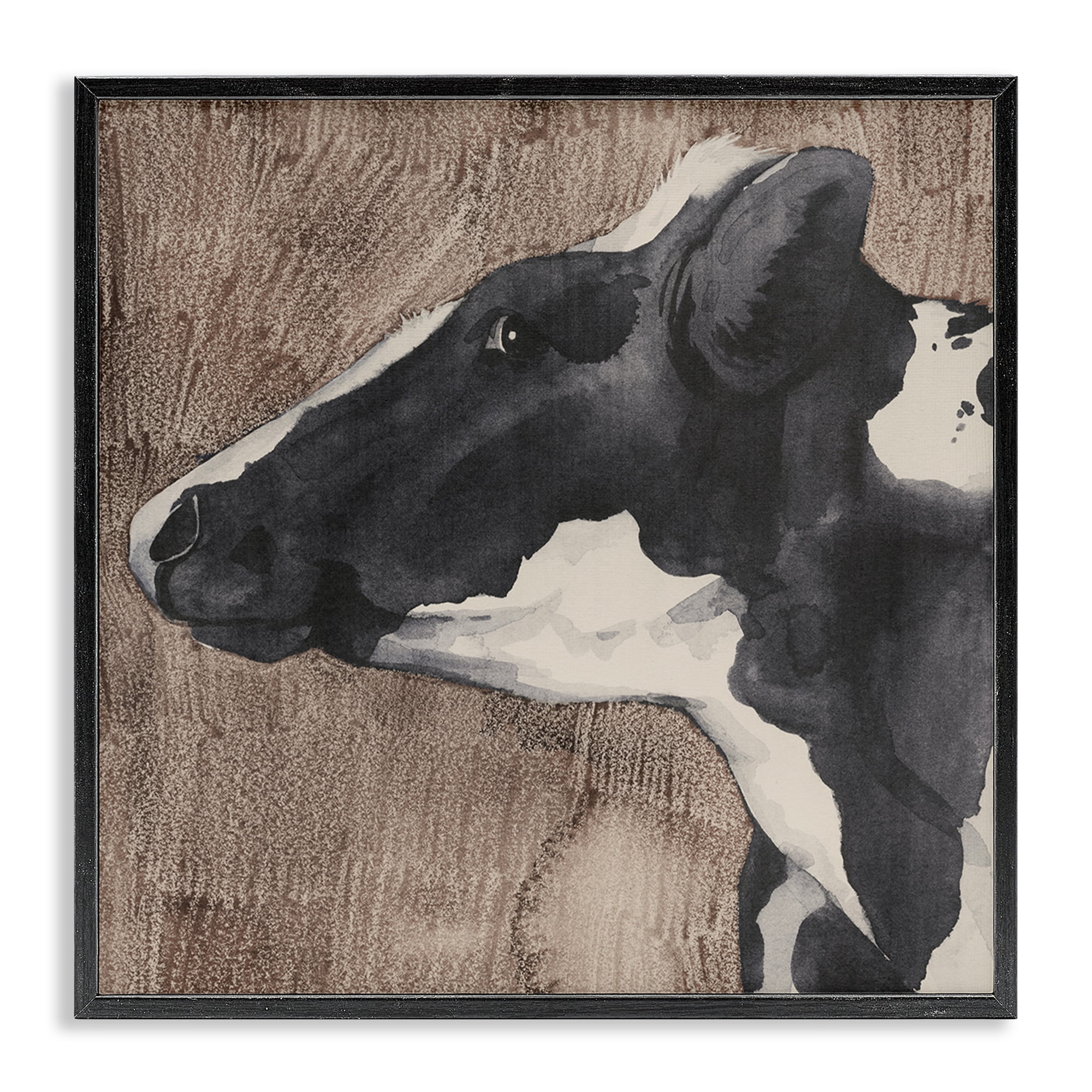 Stupell Industries Rustic Cow Looking Left Animals & Insects Painting Black Framed Art Print Wall Art, 17 x 17