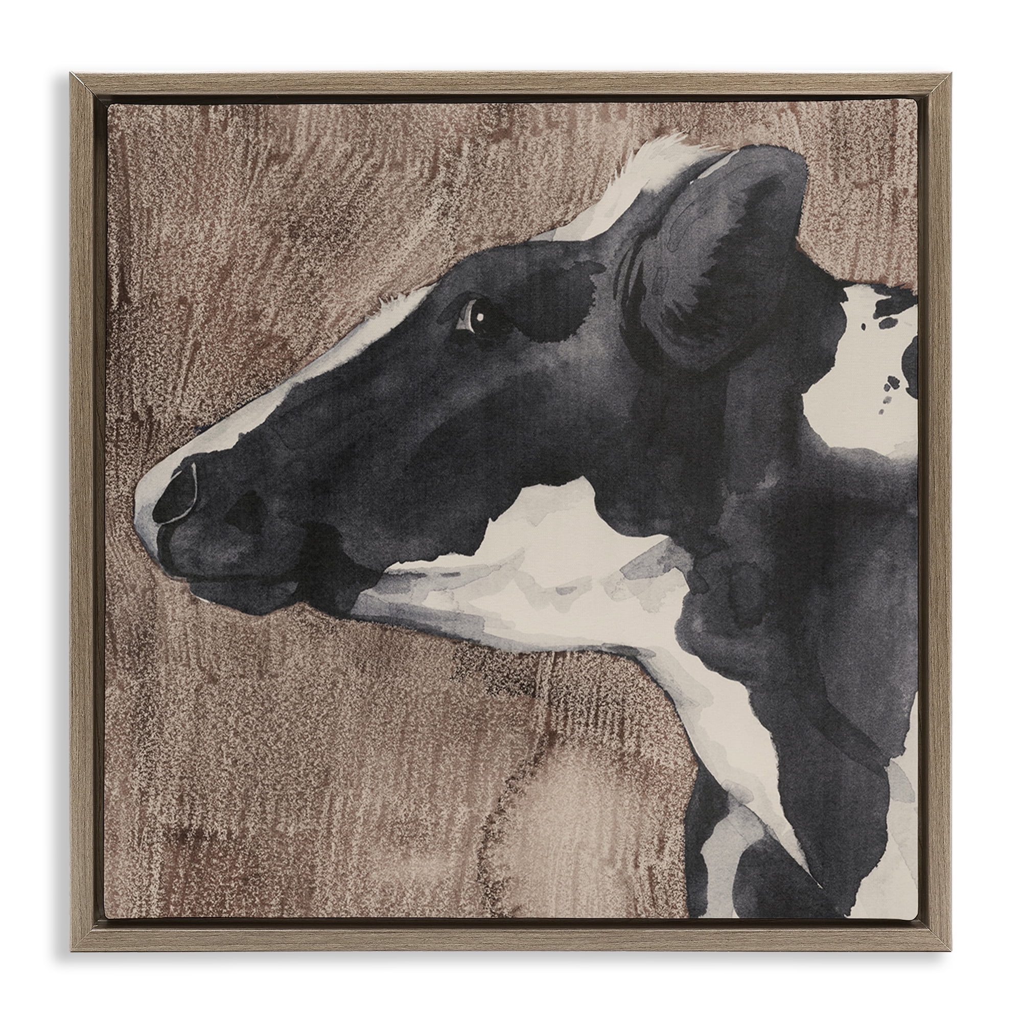 Stupell Industries Rustic Cow Looking Left Animals & Insects Painting Brown Floater Framed Canvas Art Print Wall Art, 25 x 25