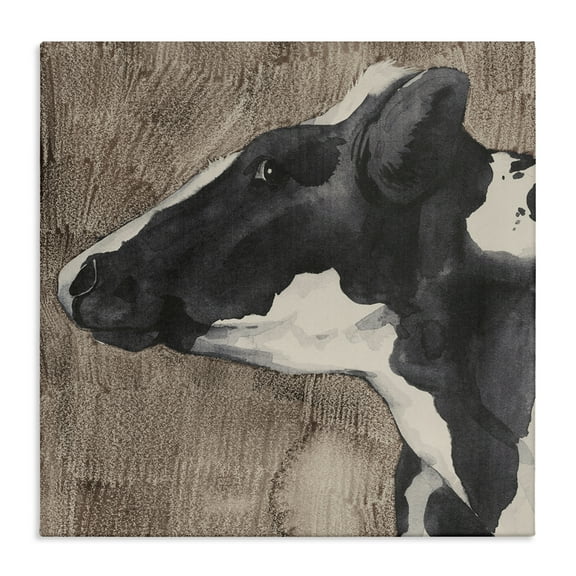 Stupell Industries Rustic Cow Looking Left Animals & Insects Painting Gallery Wrapped Canvas Art Print Wall Art, 17 x 17