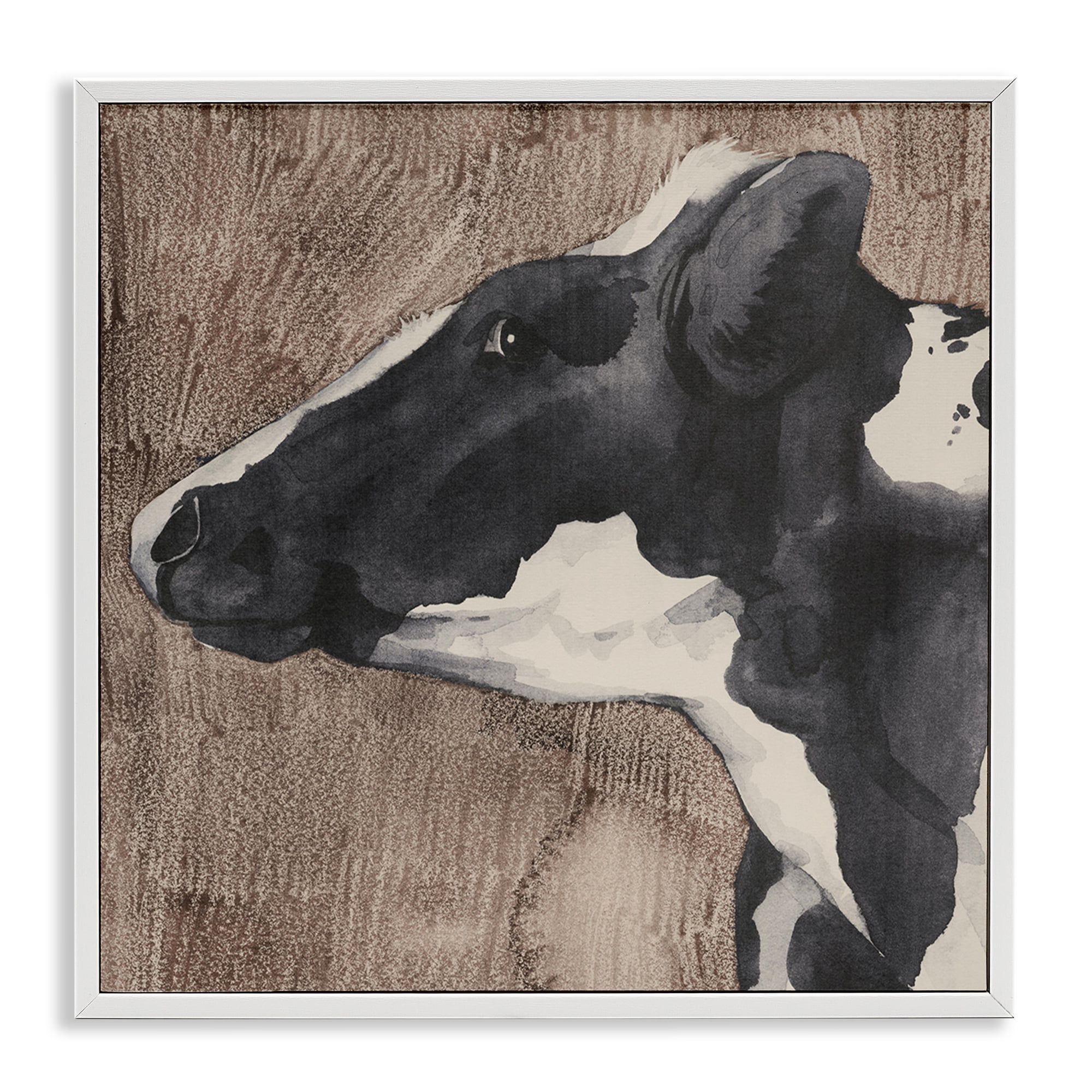 Stupell Industries Rustic Cow Looking Left Animals & Insects Painting White Framed Art Print Wall Art, 17 x 17