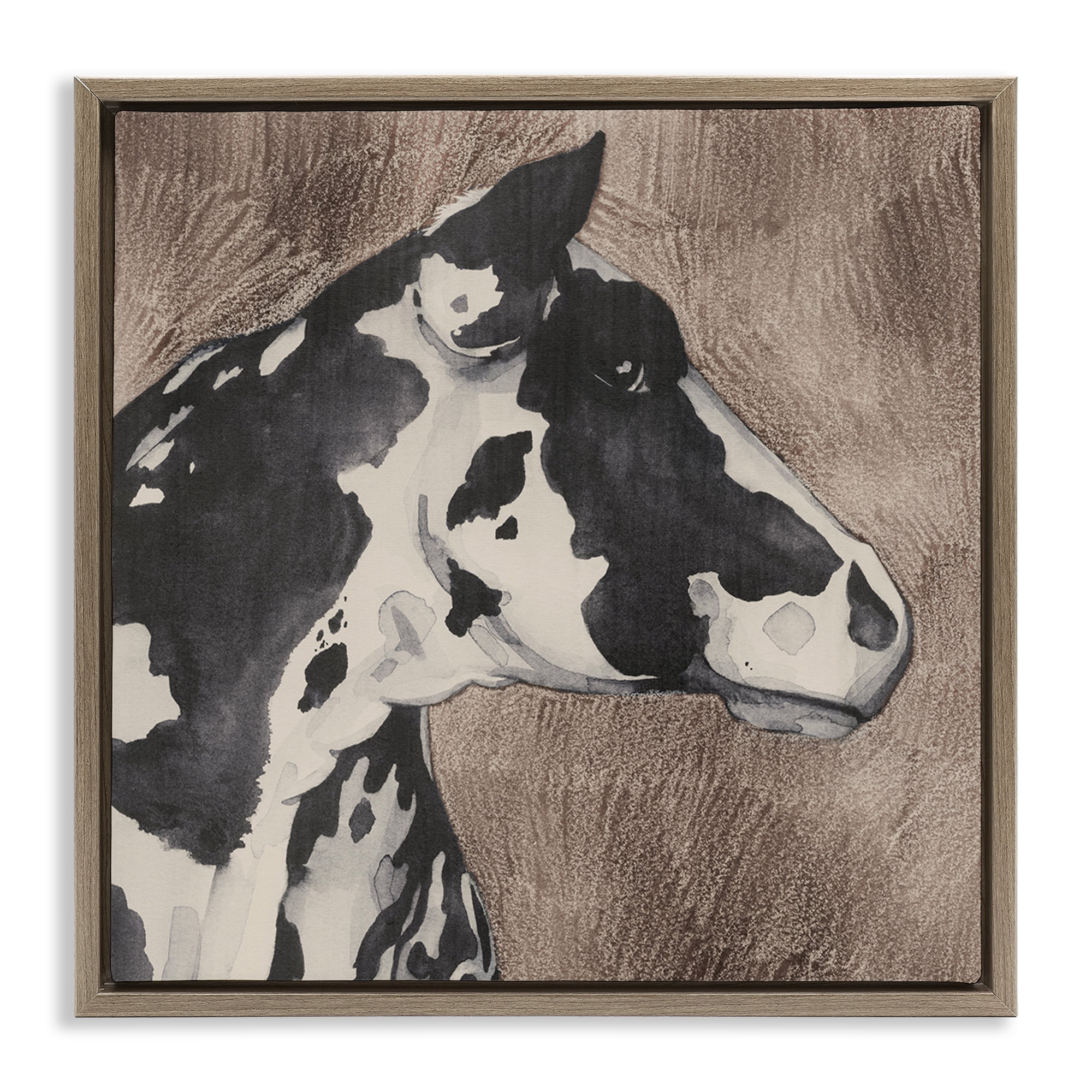 Stupell Industries Rustic Cow Looking Right Animals & Insects Painting Brown Floater Framed Canvas Art Print Wall Art, 25 x 25