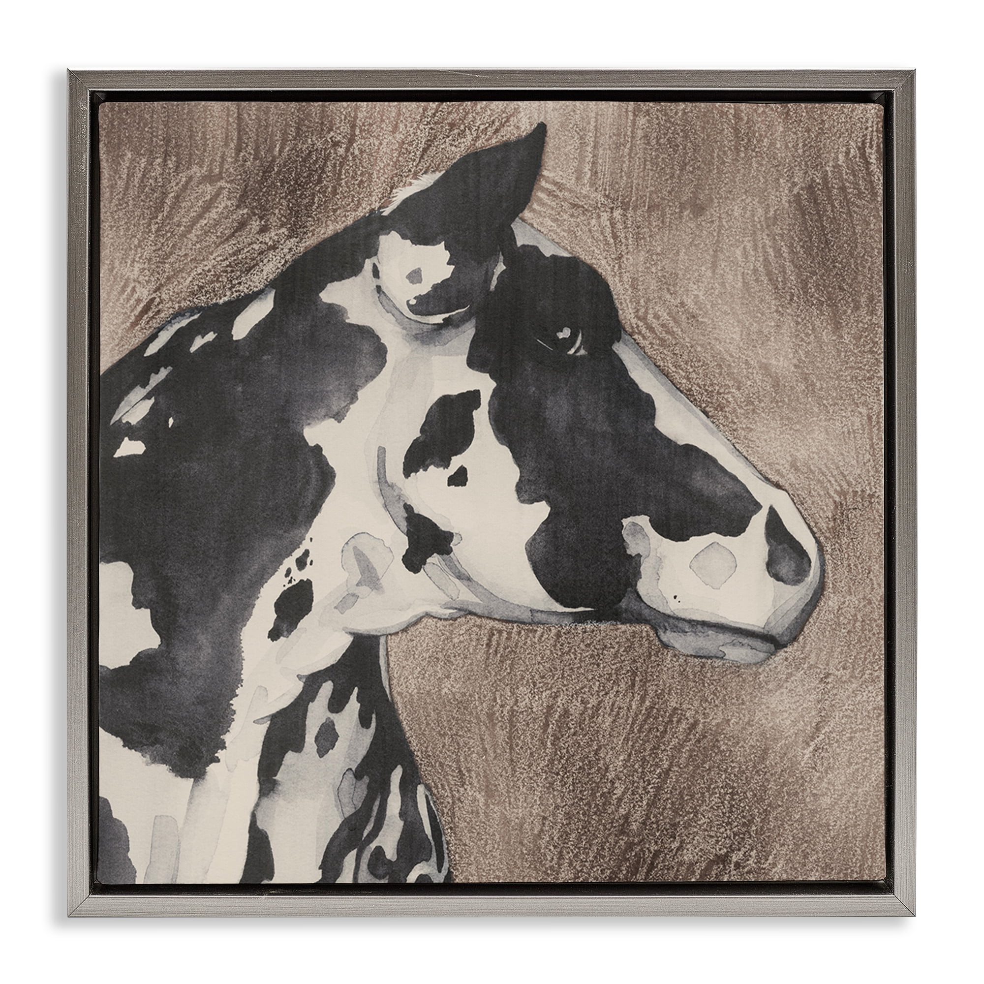 Stupell Industries Rustic Cow Looking Right Animals & Insects Painting Gray Floater Framed Canvas Art Print Wall Art, 18 x 18