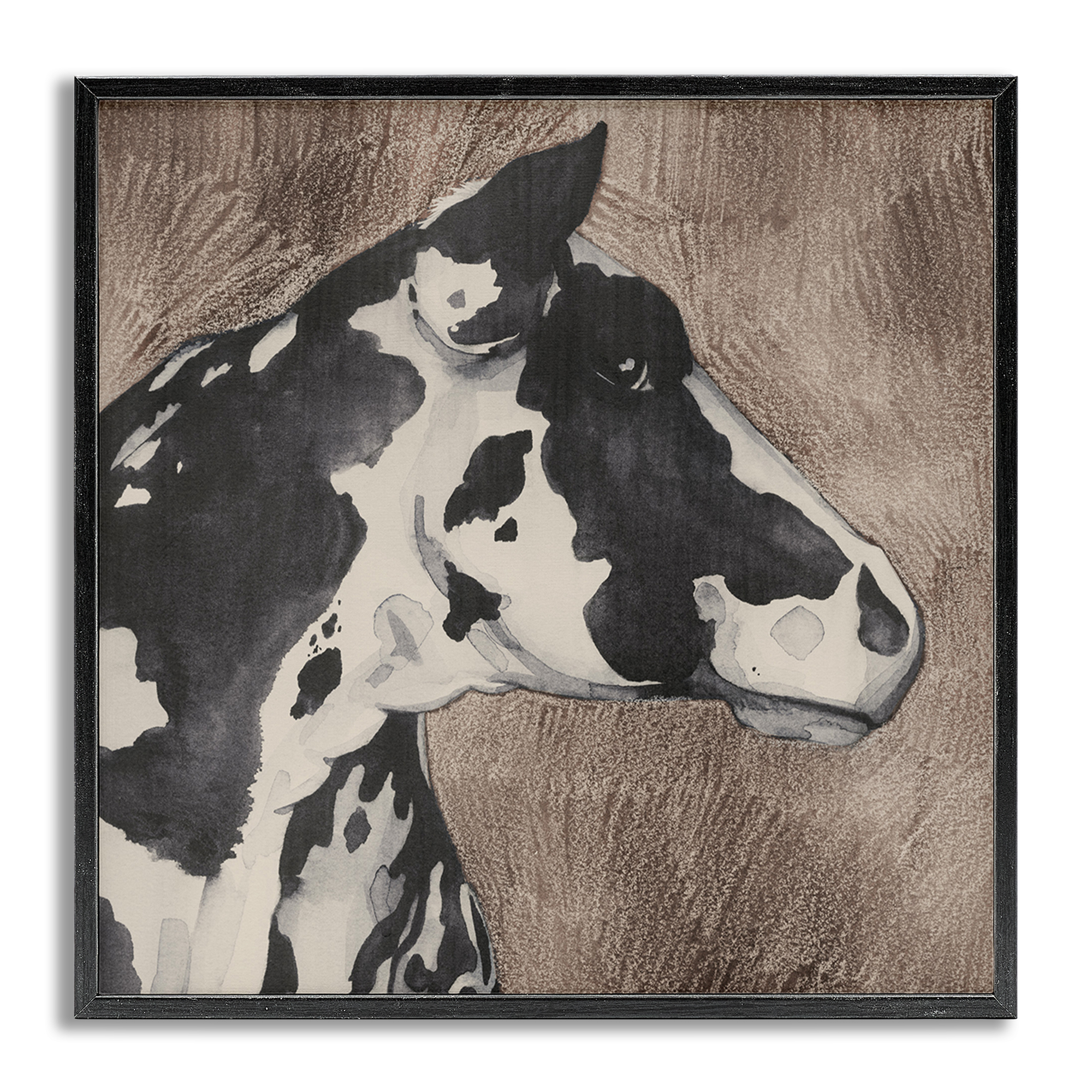 Stupell Industries Rustic Cow Looking Right Animals & Insects Painting Gray Framed Art Print Wall Art, 12 x 12