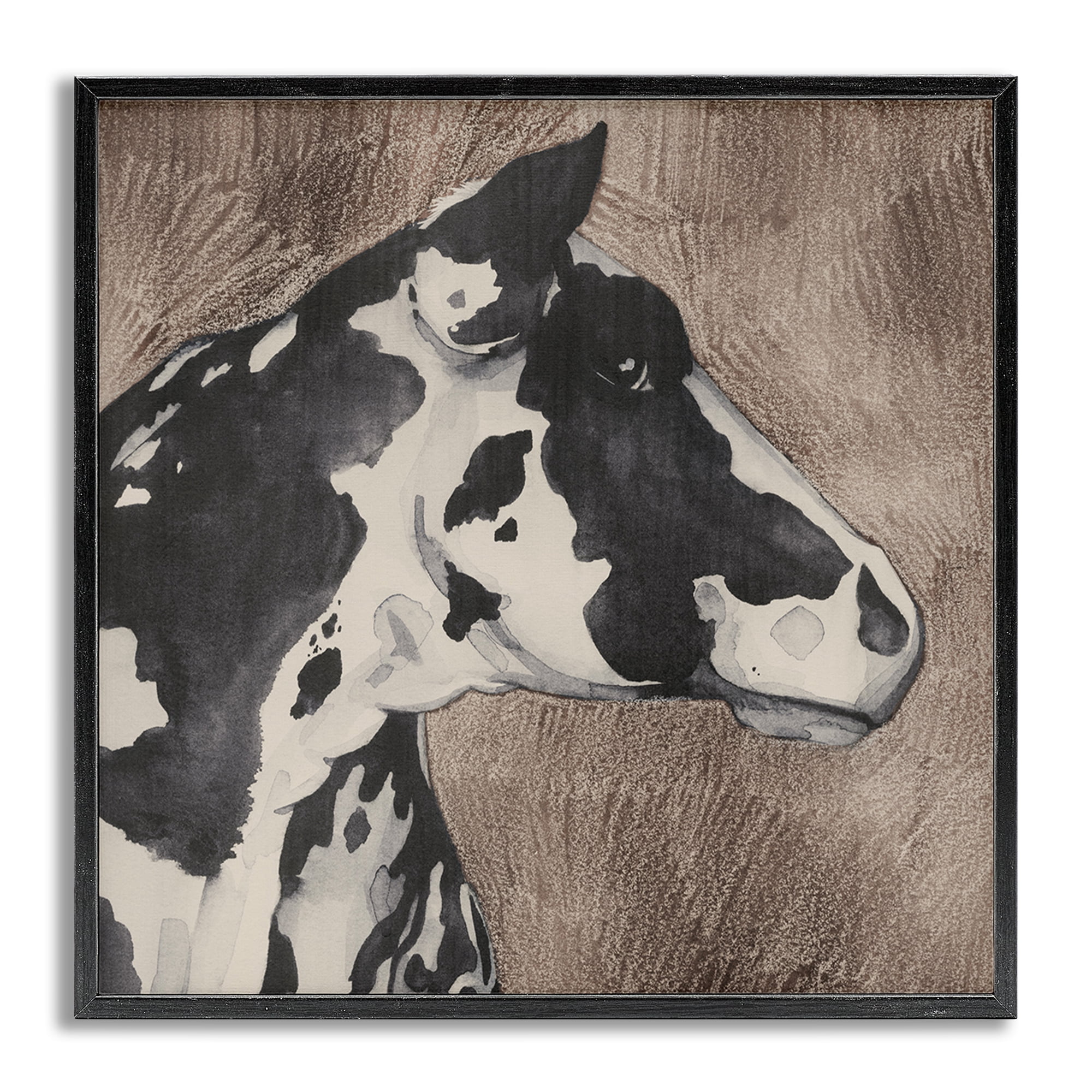 Stupell Industries Rustic Cow Looking Right Animals & Insects Painting Gray Framed Art Print Wall Art, 24 x 24
