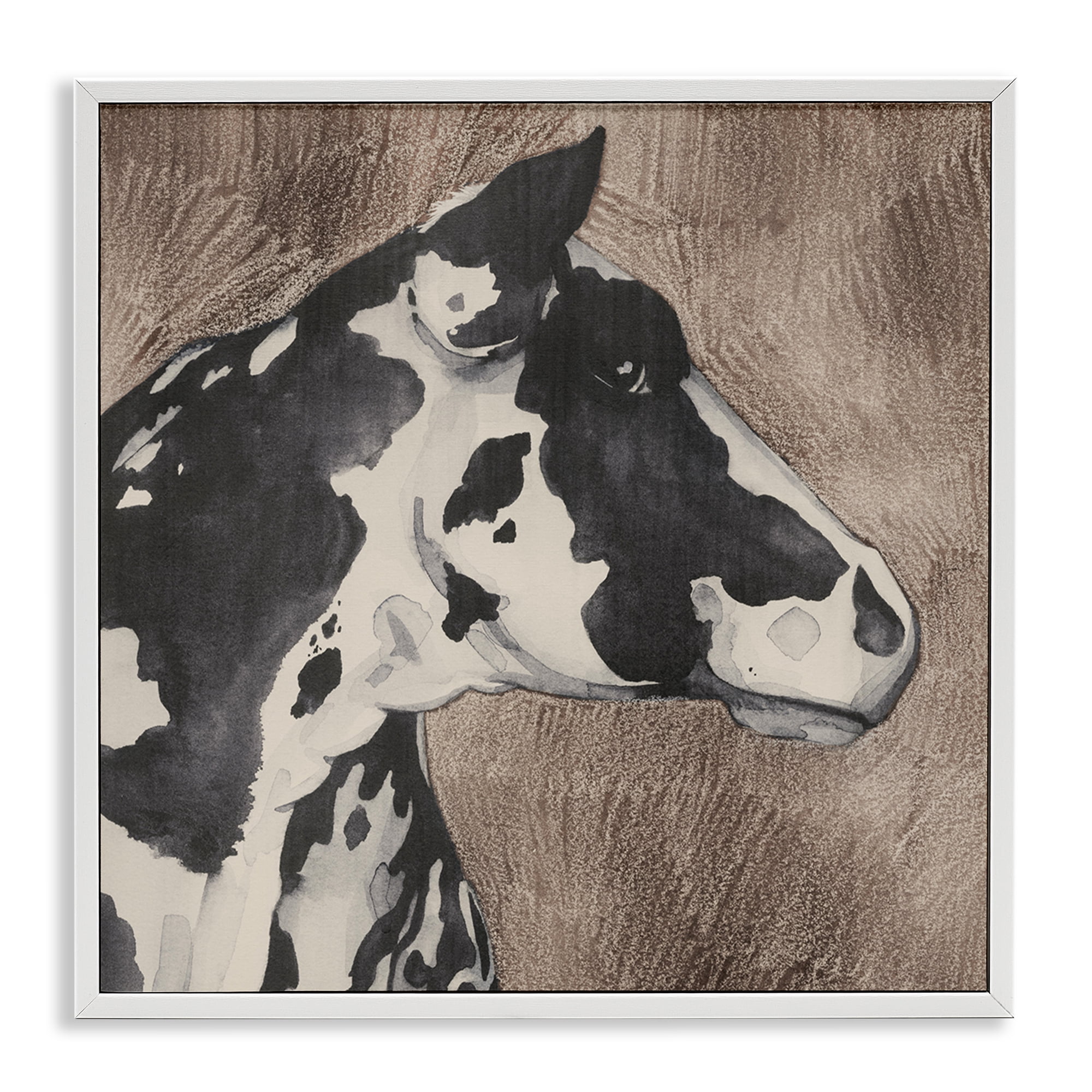 Stupell Industries Rustic Cow Looking Right Animals & Insects Painting White Framed Art Print Wall Art, 12 x 12