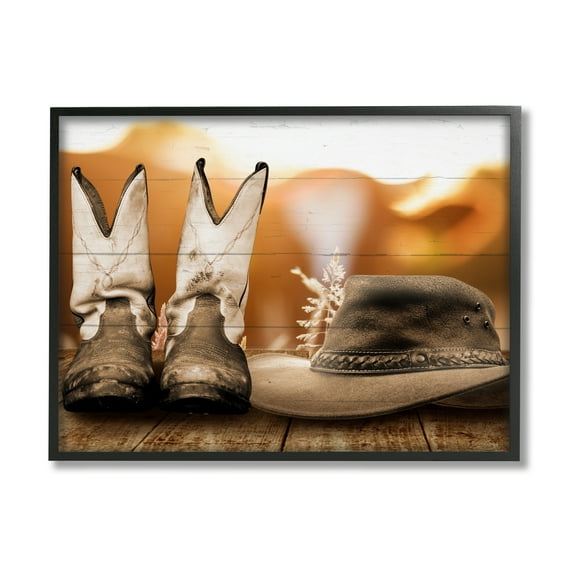Stupell Industries Rustic Cowboy Boots Beauty & Fashion Painting Black Framed Art Print Wall Art, 20 x 16