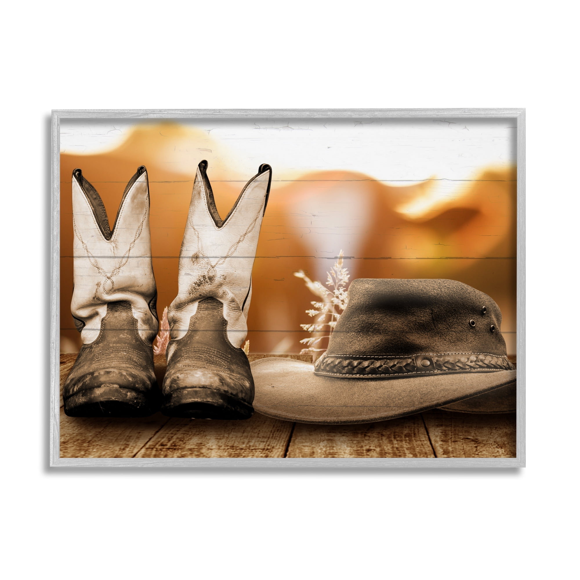 Stupell Industries Rustic Cowboy Boots Beauty & Fashion Painting Gray Framed Art Print Wall Art, 30 x 24