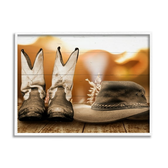 Stupell Industries Rustic Cowboy Boots Beauty & Fashion Painting White Framed Art Print Wall Art, 14 x 11