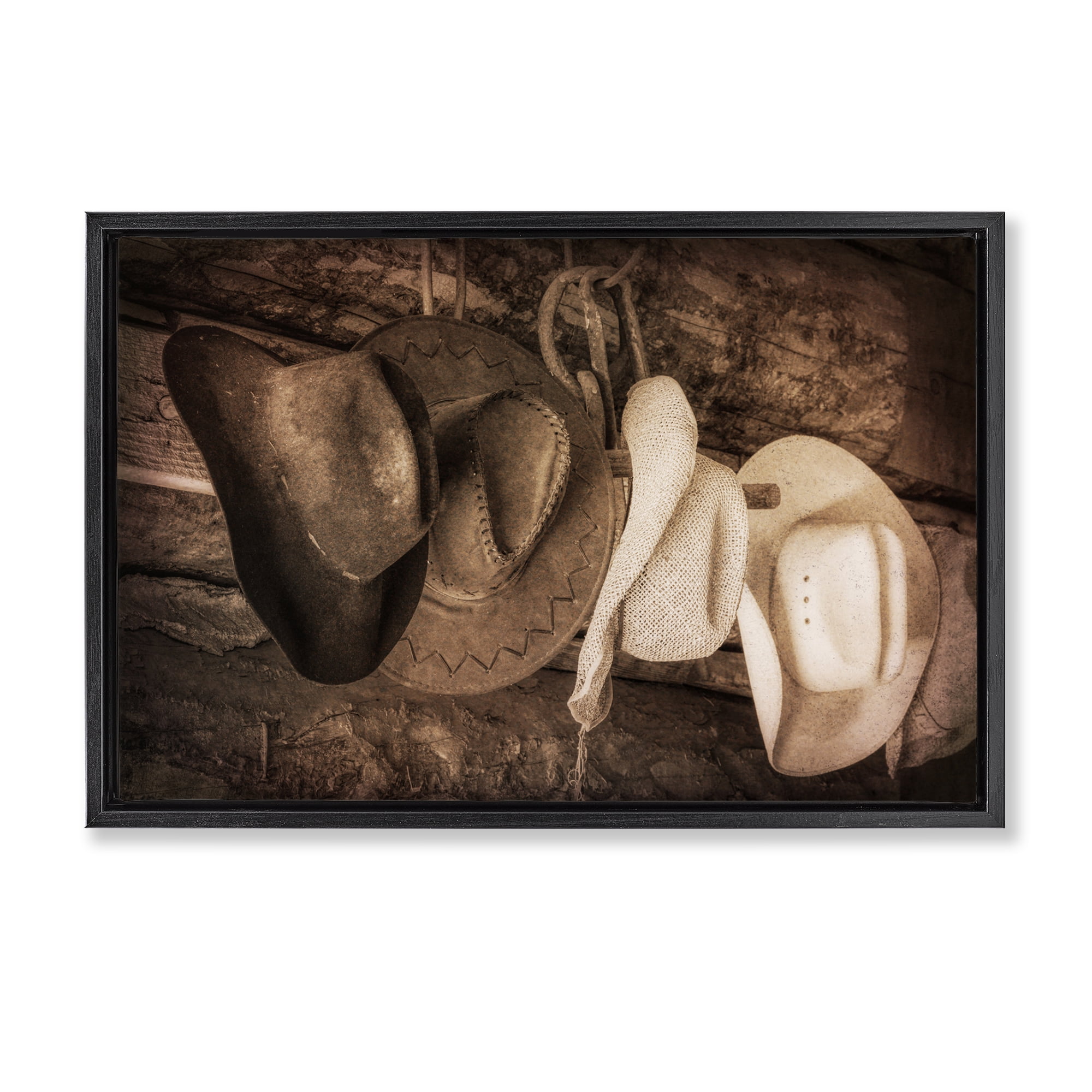 Stupell Industries Rustic Cowboy Hats Entertainment Painting Black Floater Framed Canvas Art Print Wall Art, 31 x 21