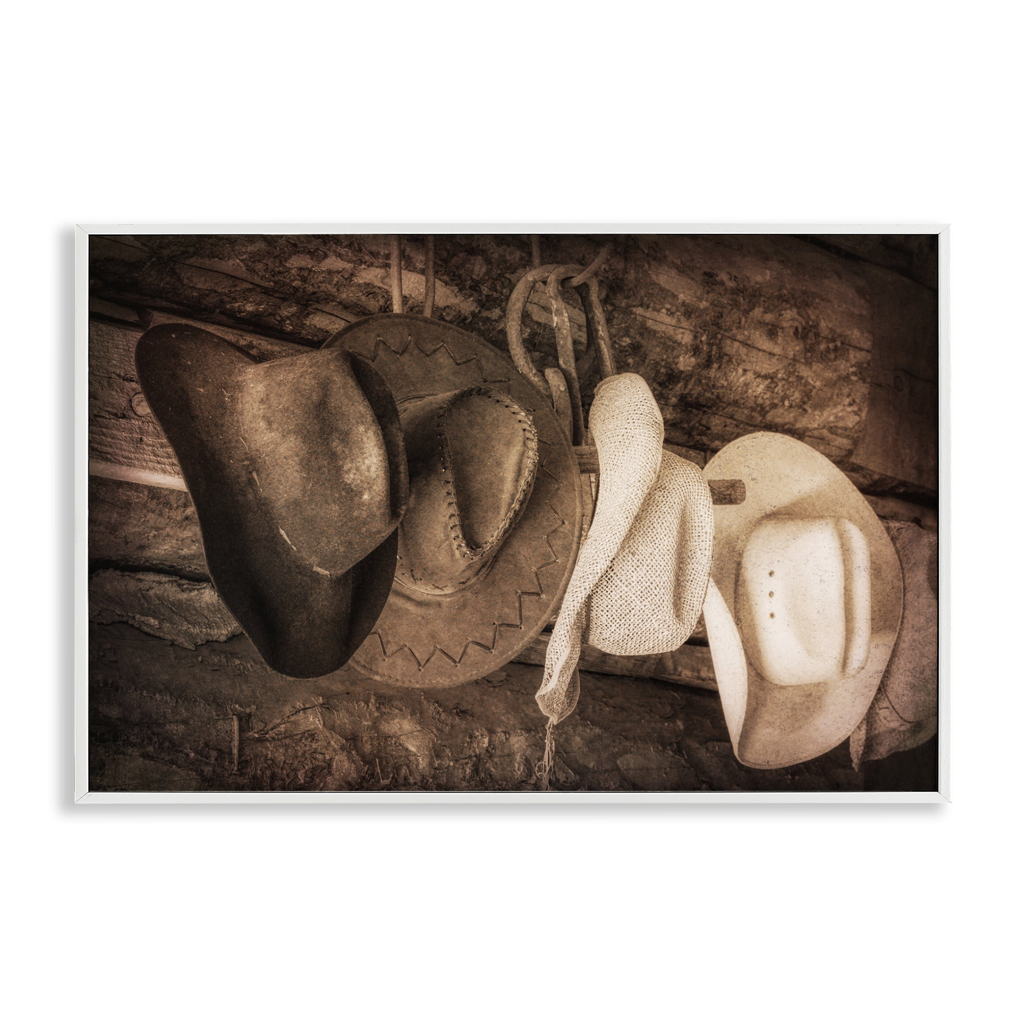 Stupell Industries Rustic Cowboy Hats Entertainment Painting White Framed Art Print Wall Art, 18 x 12