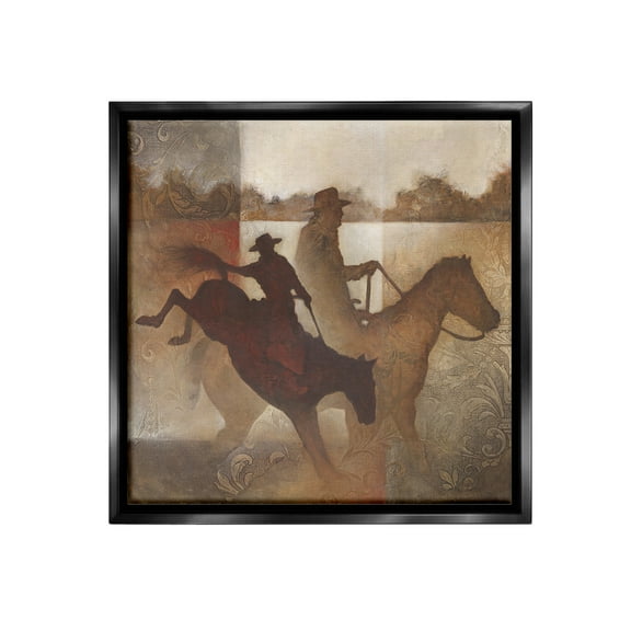 Stupell Industries Rustic Cowboy Silhouettes Animals & Insects Painting Black Floater Framed Canvas Art Print Wall Art, 18 x 18
