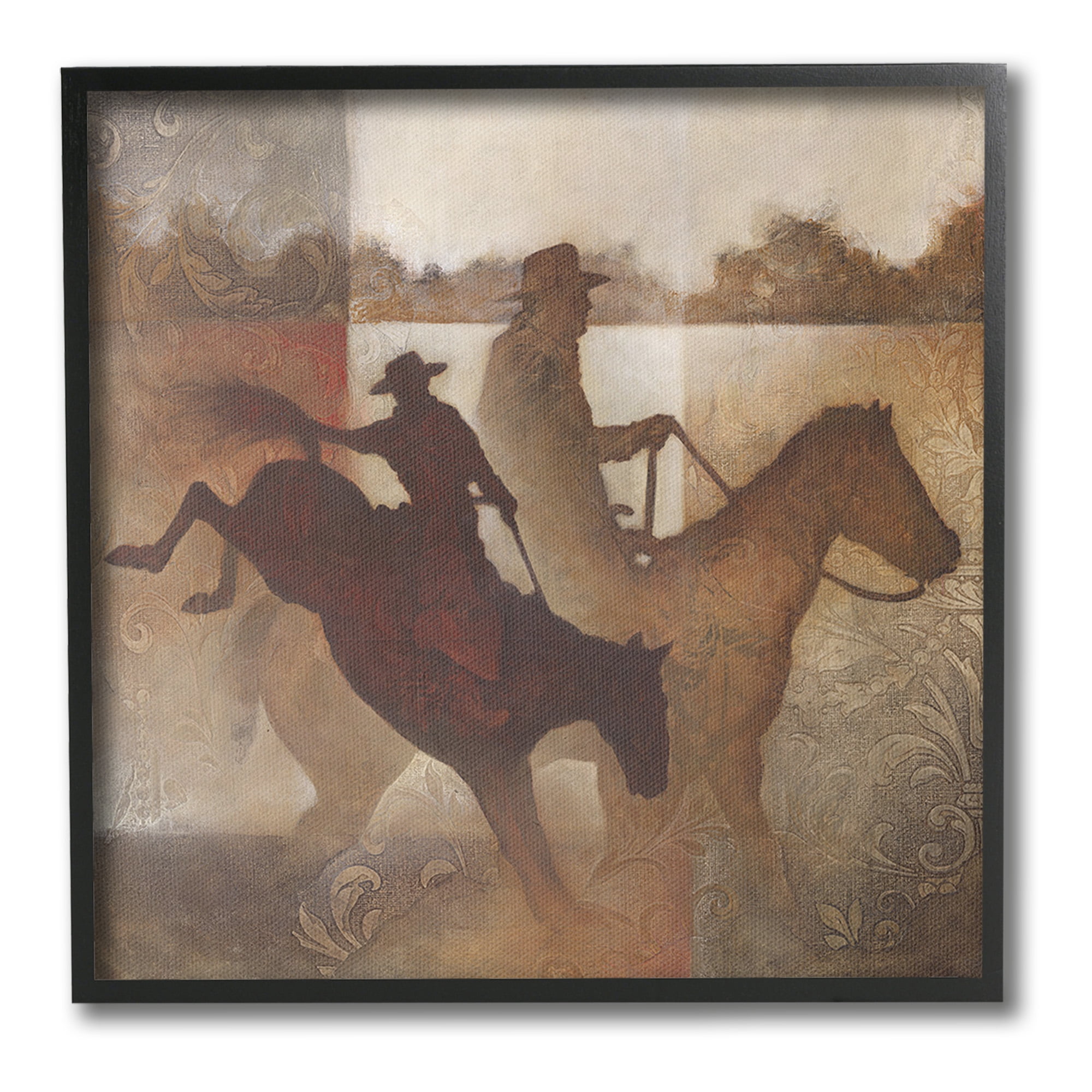 Stupell Industries Rustic Cowboy Silhouettes Animals & Insects Painting Black Framed Art Print Wall Art, 17 x 17