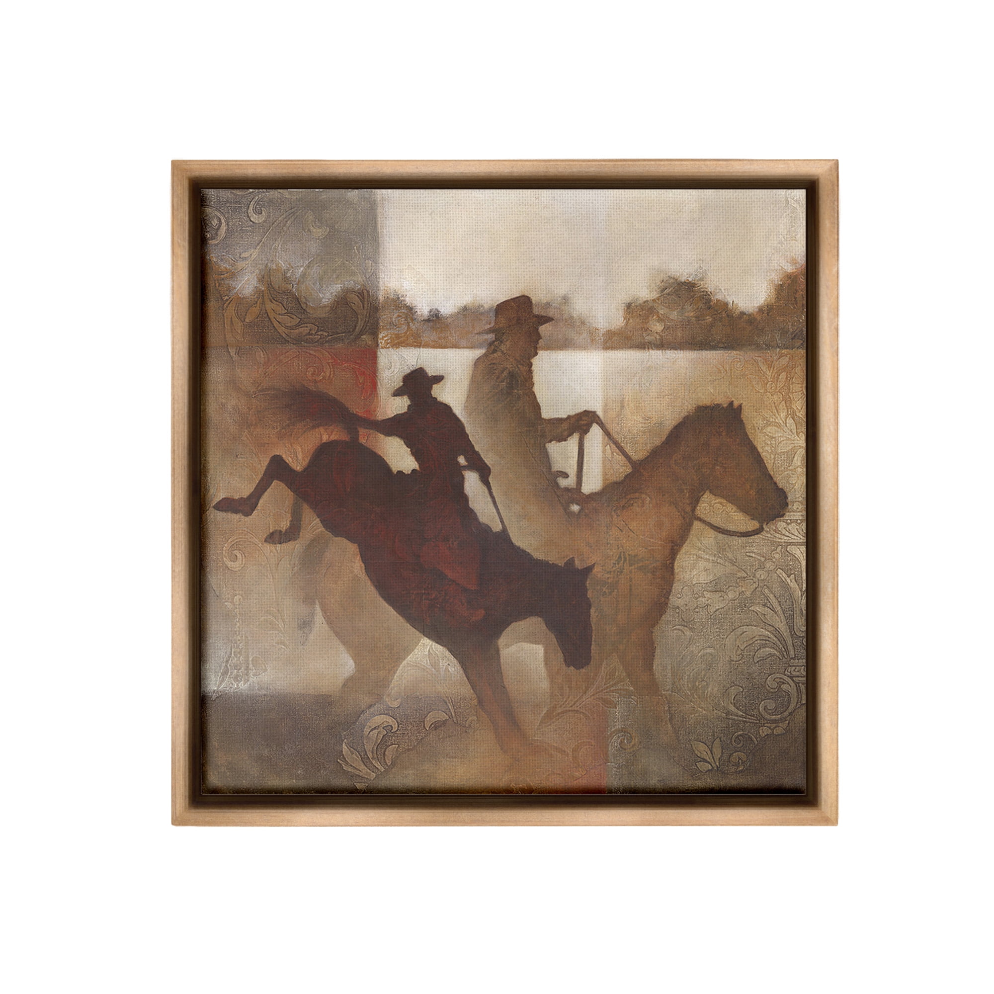 Stupell Industries Rustic Cowboy Silhouettes Animals & Insects Painting Brown Floater Framed Canvas Art Print Wall Art, 18 x 18