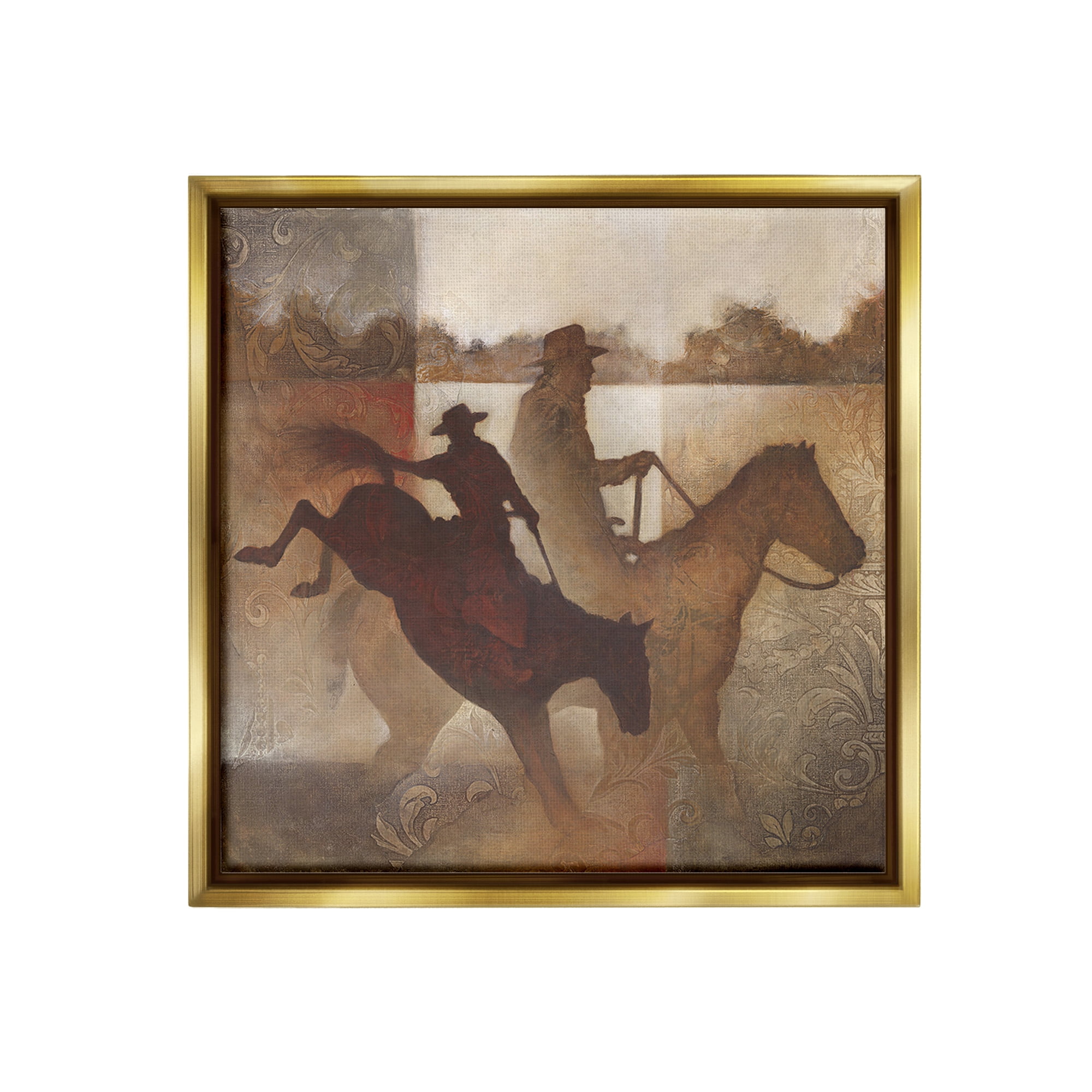 Stupell Industries Rustic Cowboy Silhouettes Animals & Insects Painting Gold Floater Framed Canvas Art Print Wall Art, 18 x 18