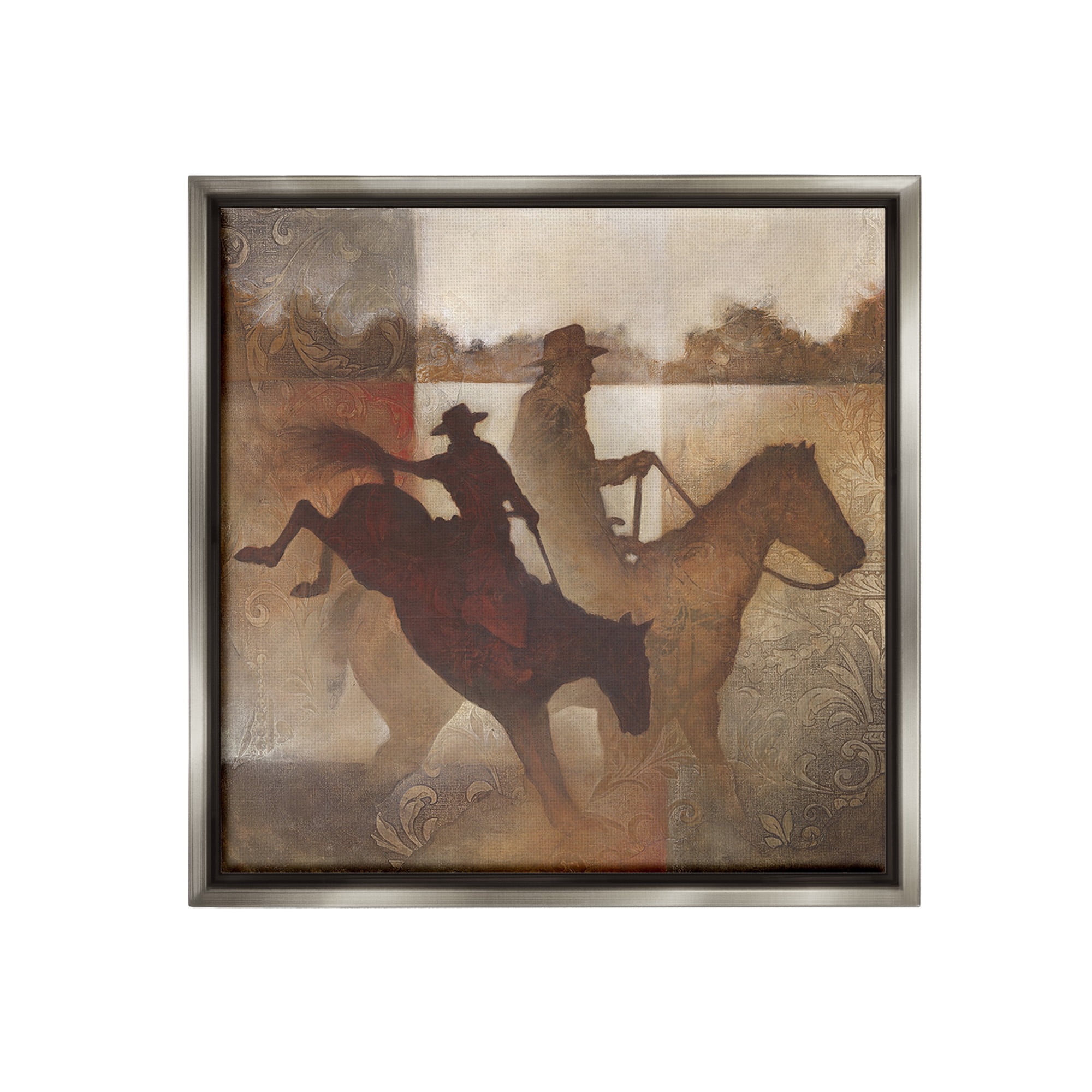 Stupell Industries Rustic Cowboy Silhouettes Animals & Insects Painting Gray Floater Framed Canvas Art Print Wall Art, 18 x 18