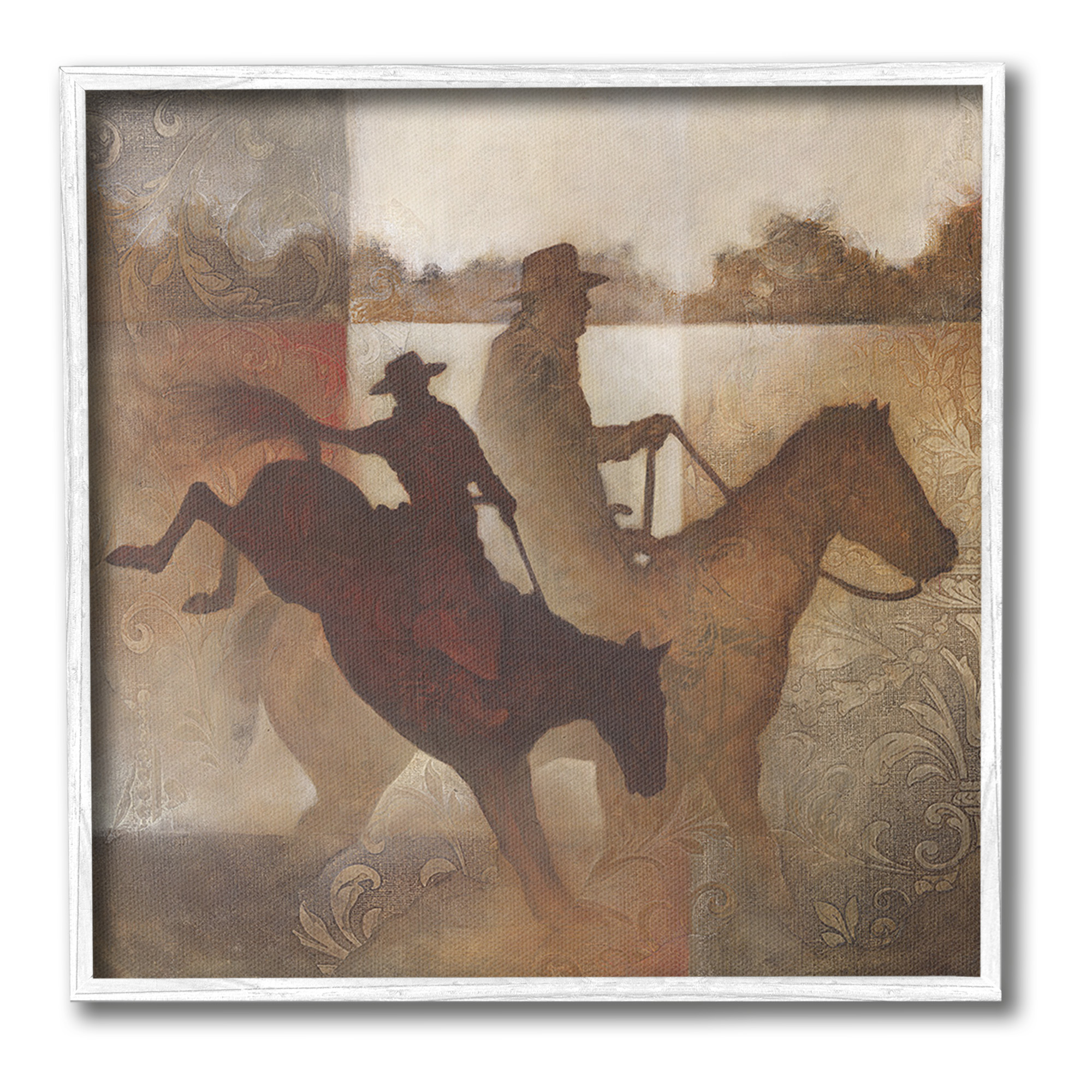 Stupell Industries Rustic Cowboy Silhouettes Animals & Insects Painting White Framed Art Print Wall Art, 24 x 24