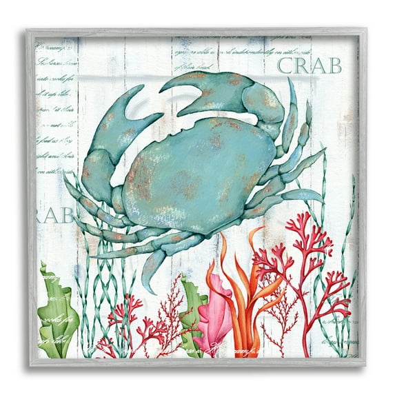 Stupell Industries Rustic Crab & Coral Animals & Insects Painting Gray Framed Art Print Wall Art, 17 x 17