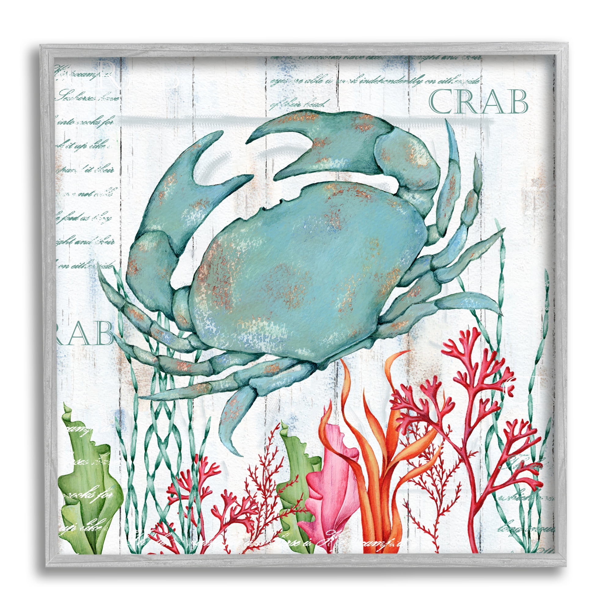Stupell Industries Rustic Crab & Coral Animals & Insects Painting Gray Framed Art Print Wall Art, 24 x 24
