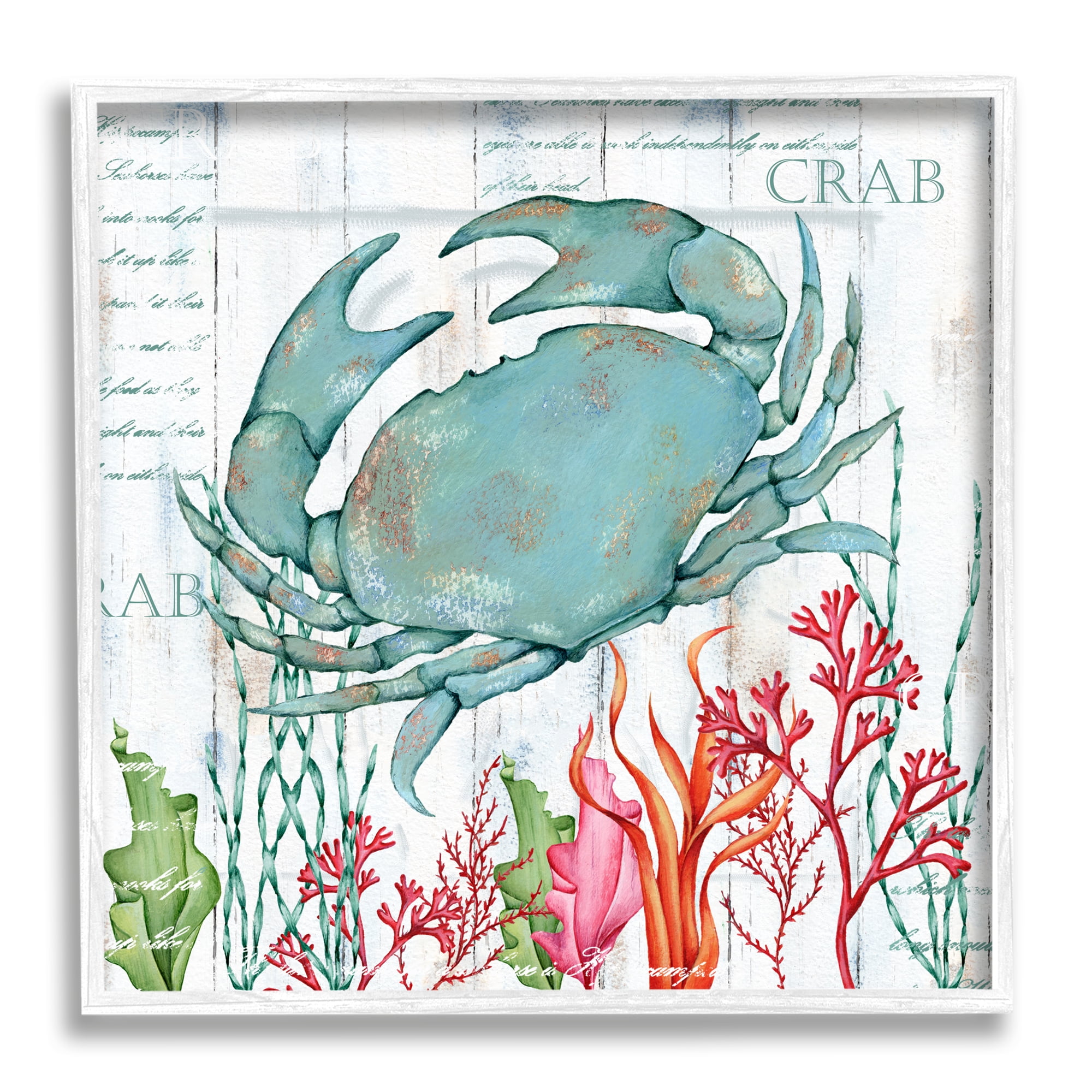 Stupell Industries Rustic Crab & Coral Animals & Insects Painting White Framed Art Print Wall Art, 12 x 12