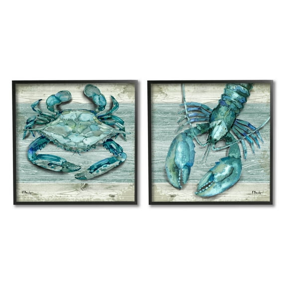 Stupell Industries Rustic Crab Northpoint Lobster Graphic Art Black Framed Art Print Wall Art, Set of 2, Design by Paul Brent