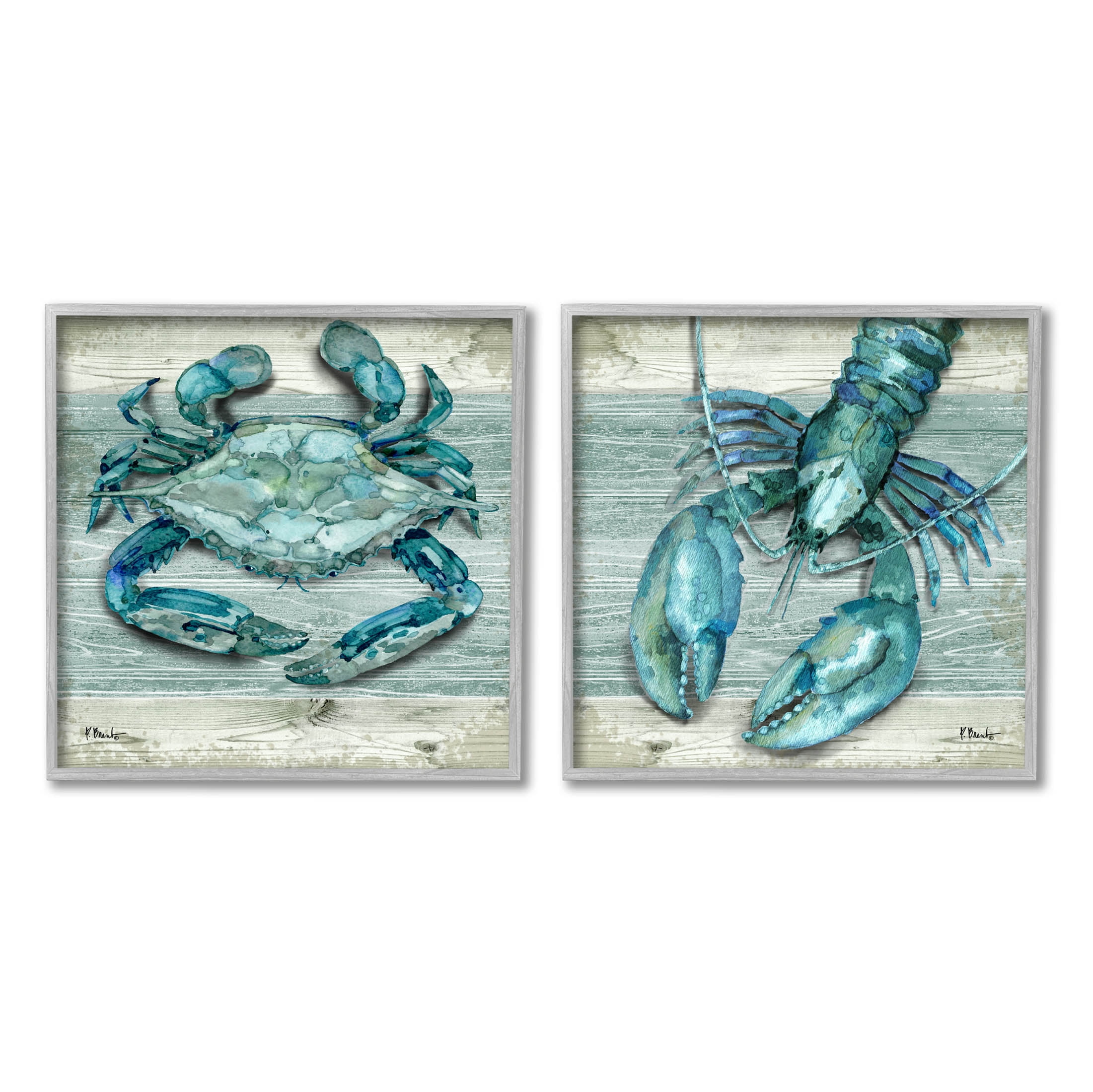 Stupell Industries Rustic Crab Northpoint Lobster Graphic Art Gray Framed Art Print Wall Art, Set of 2, Design by Paul Brent