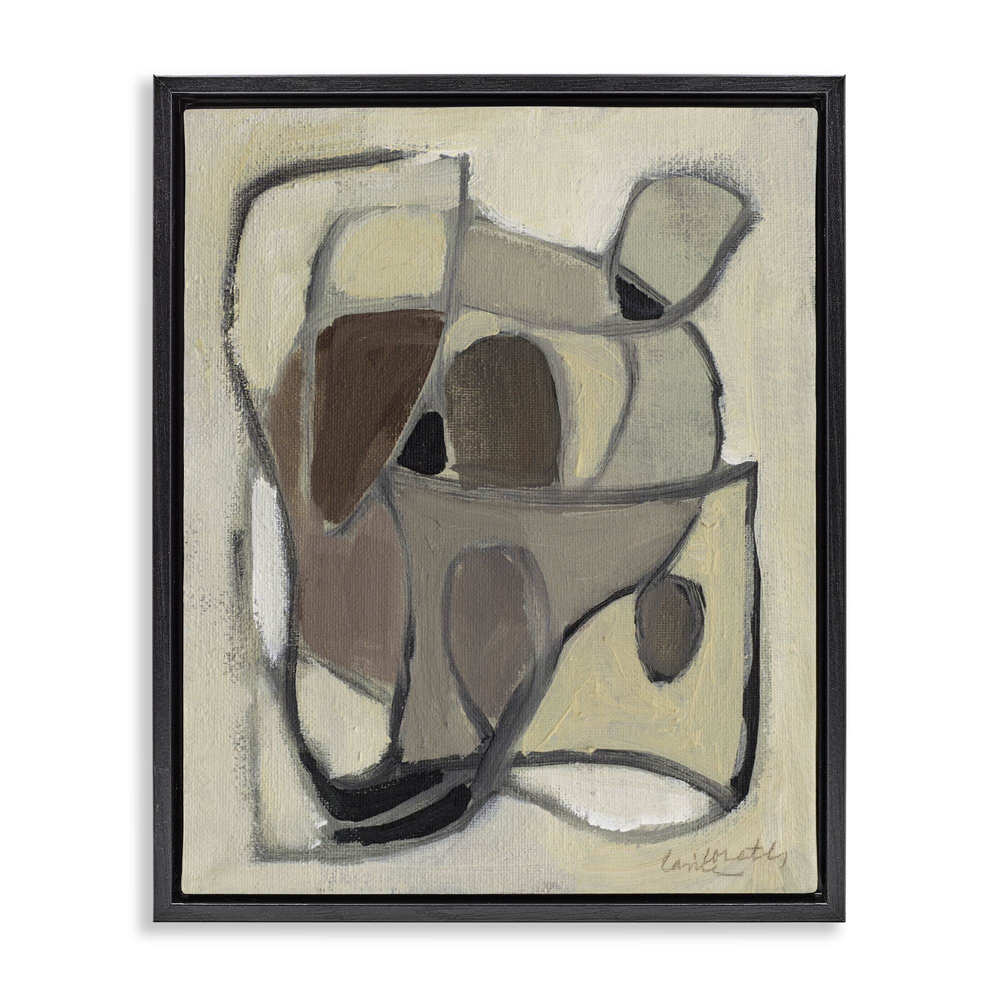 Stupell Industries Rustic Curved Shapes Abstract Black Framed Floater Canvas Wall Art, design by Lanie Loreth