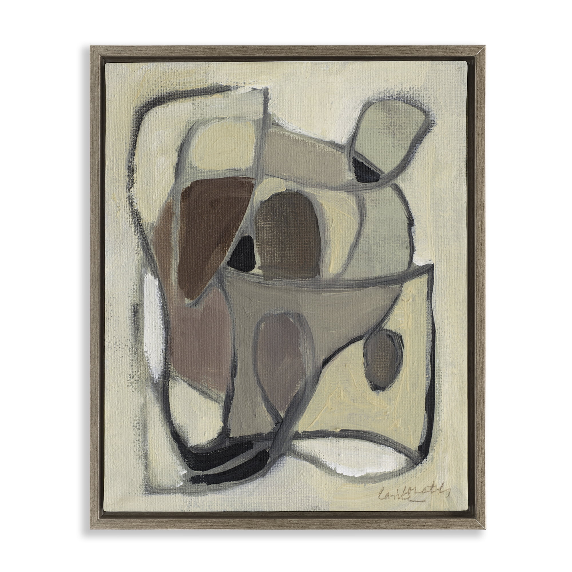 Stupell Industries Rustic Curved Shapes Abstract Brown Framed Floater Canvas Wall Art, design by Lanie Loreth
