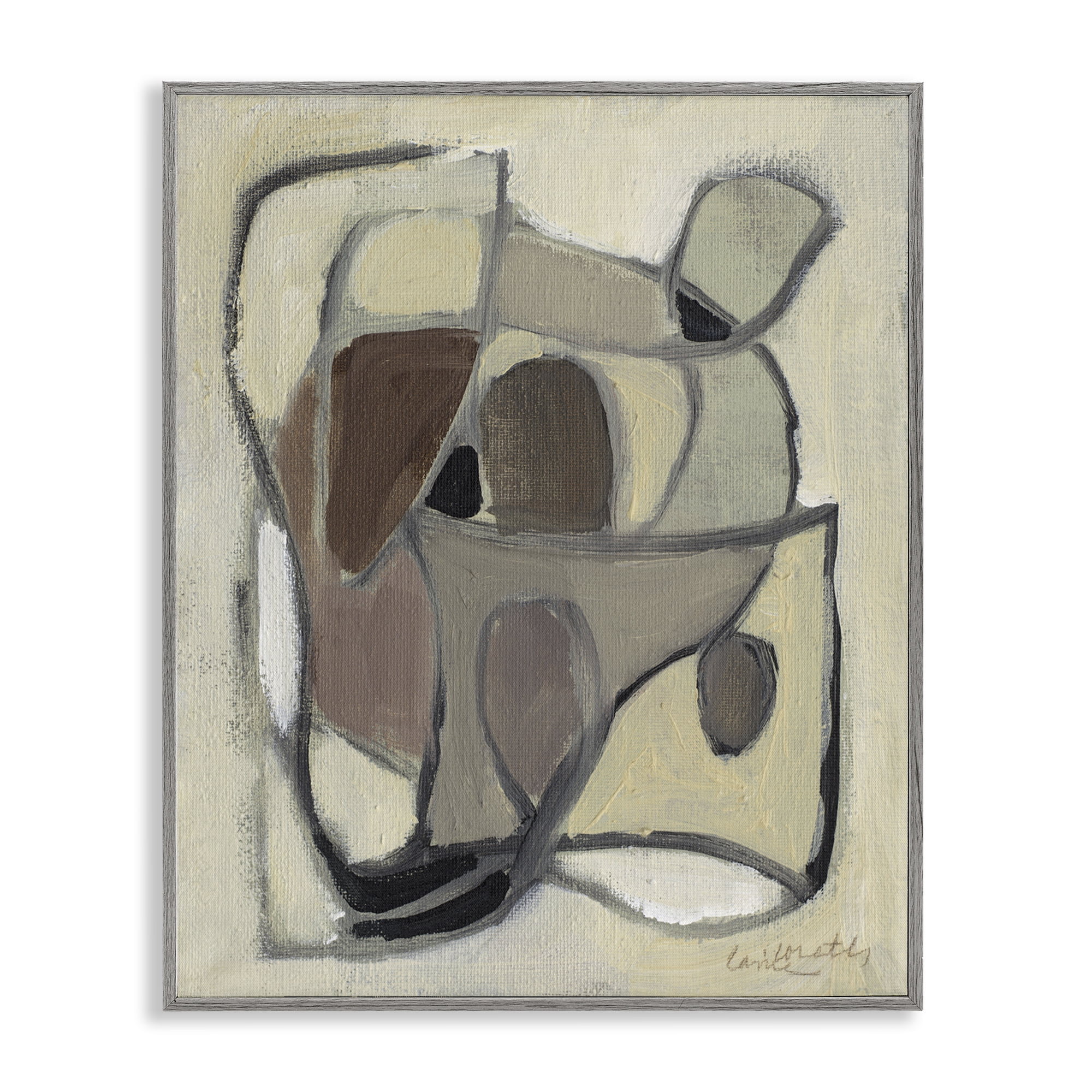 Stupell Industries Rustic Curved Shapes Abstract Gray Framed Giclee Art, design by Lanie Loreth