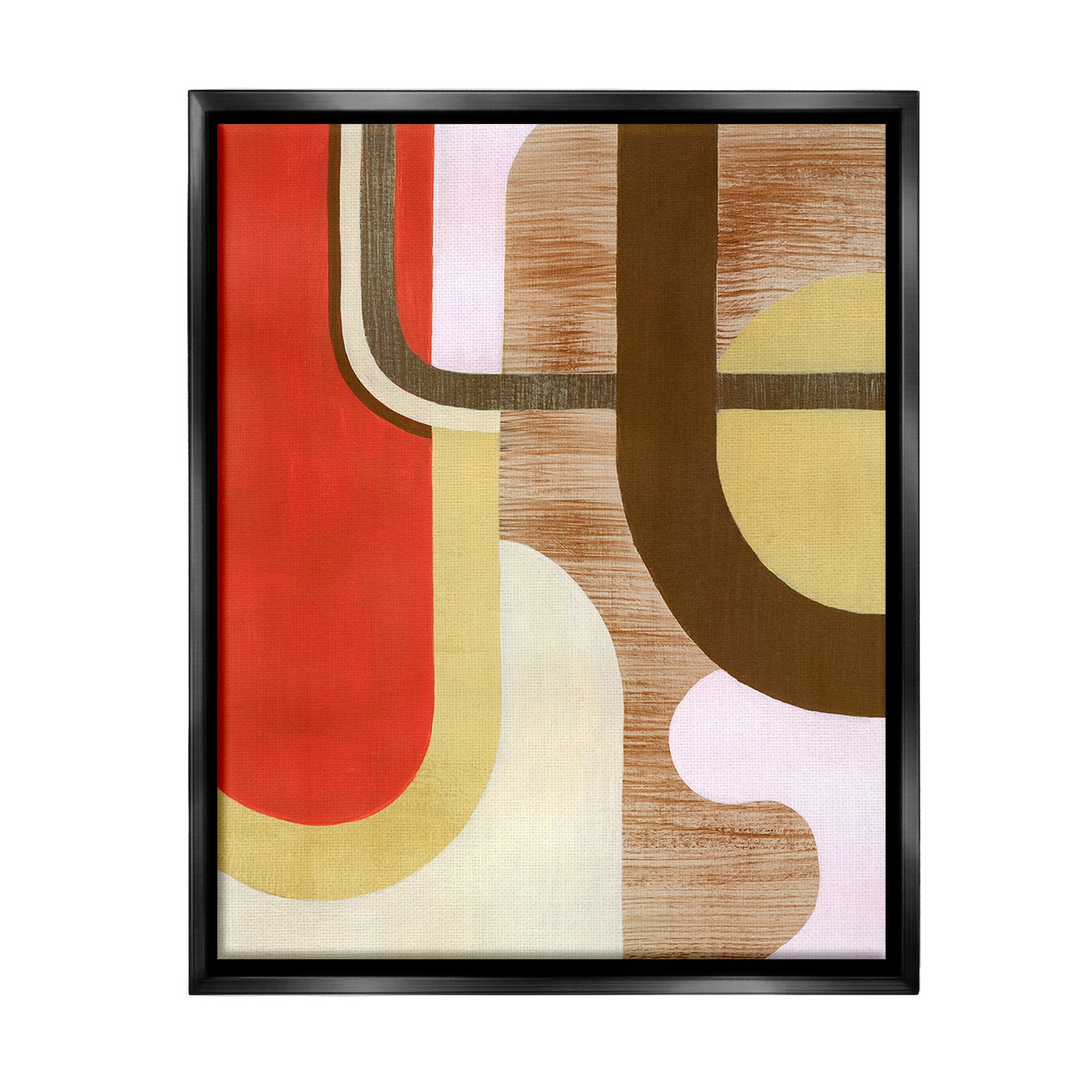 Stupell Industries Rustic Curved Shapes Abstract Painting Black Floater Framed Canvas Art Print Wall Art, 17 x 21