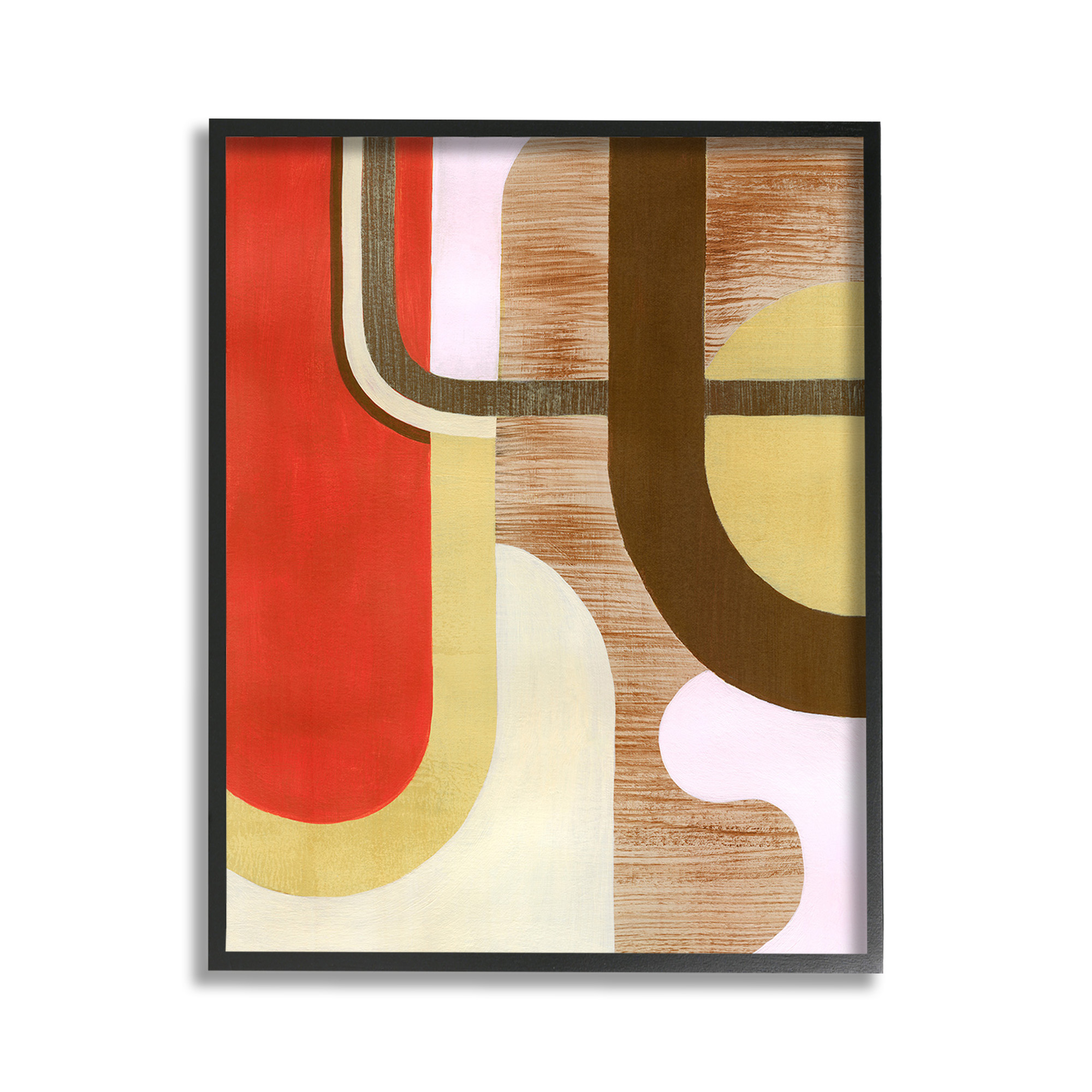 Stupell Industries Rustic Curved Shapes Abstract Painting Black Framed Art Print Wall Art, 11 x 14