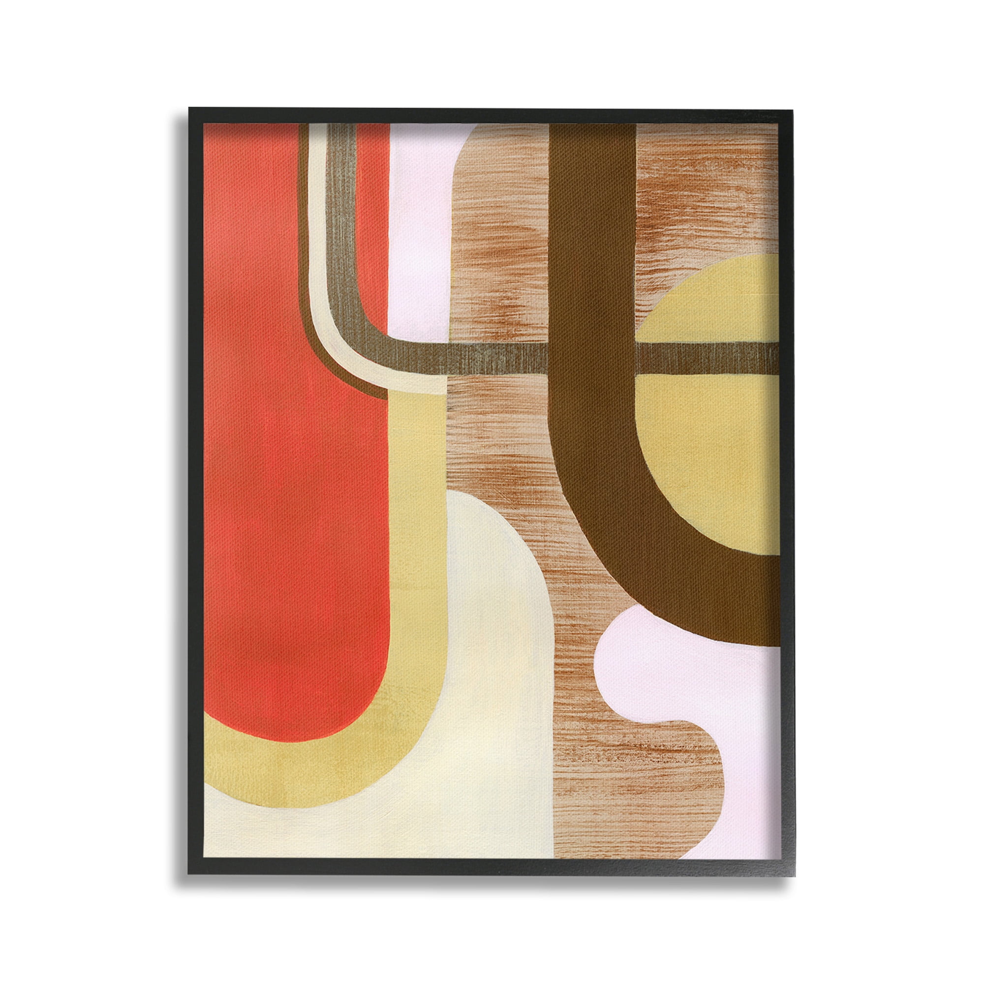 Stupell Industries Rustic Curved Shapes Abstract Painting Black Framed Art Print Wall Art, 16 x 20
