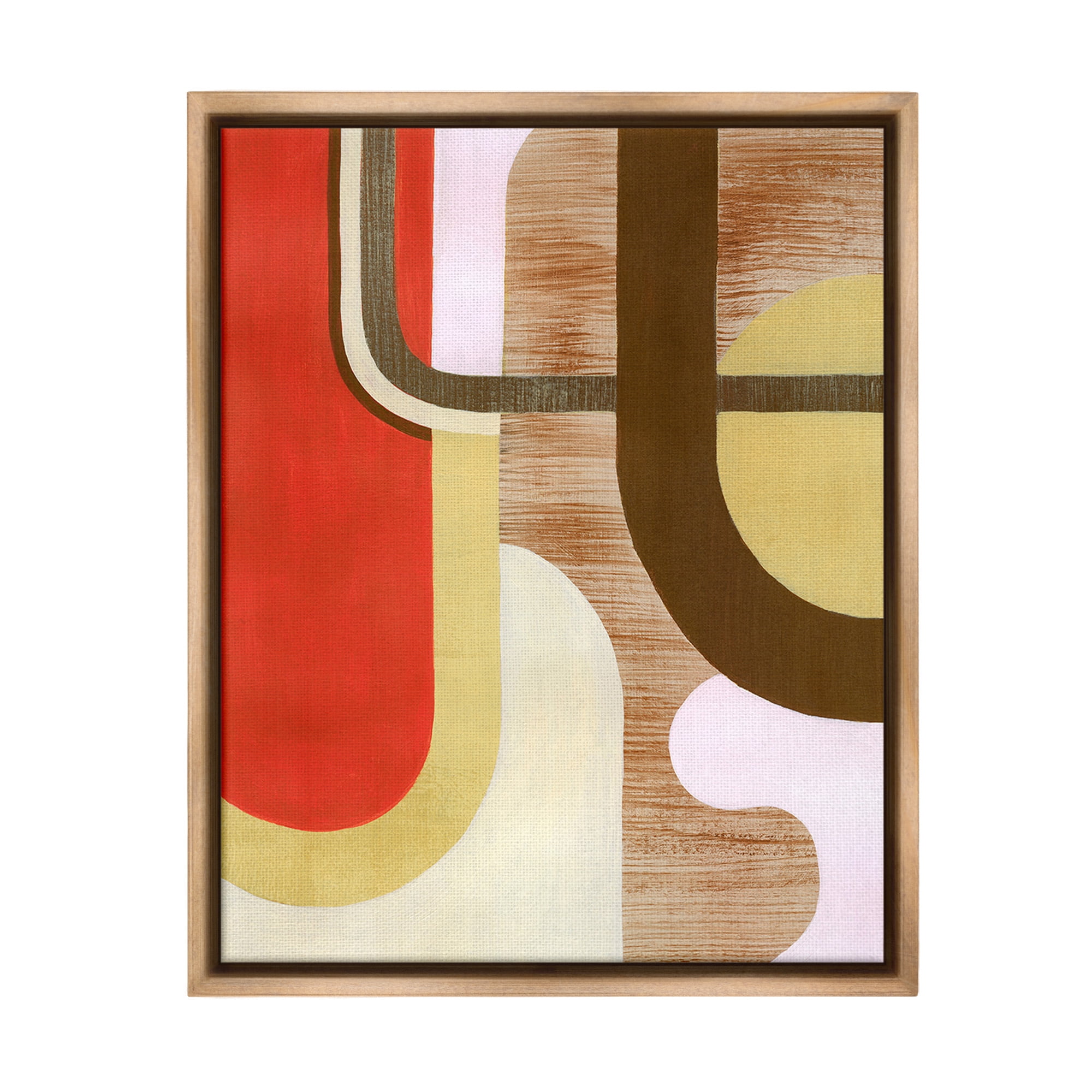 Stupell Industries Rustic Curved Shapes Abstract Painting Brown Floater Framed Canvas Art Print Wall Art, 25 x 31
